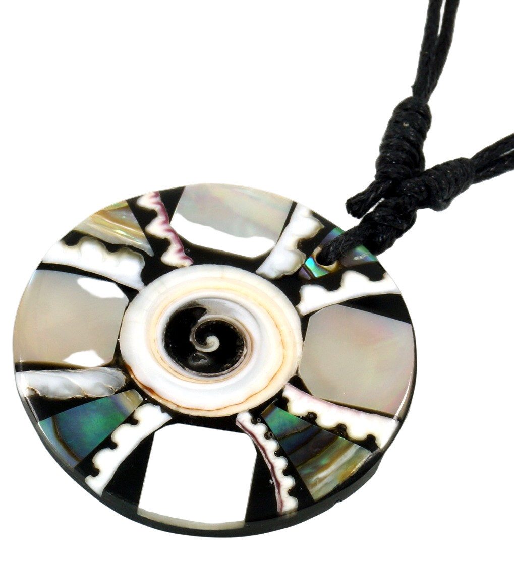 Guru-Shop Perlenkette Ethno Kette, Surferkette mit Perlmutteinlage