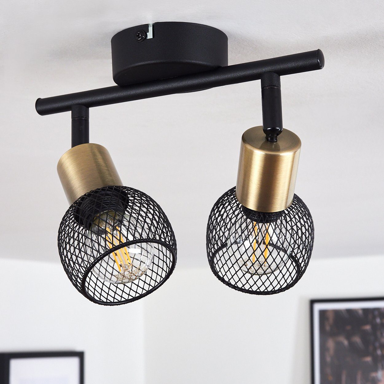 hofstein Deckenleuchte »Pieve« Deckenlampe aus Metall schwarz, gold Zimmerlampe 2-flammig, ohne Leuchtmittel, 2xE14, Leuchtenköpfe sind beliebig schwenkbar – Bild 2 von 5