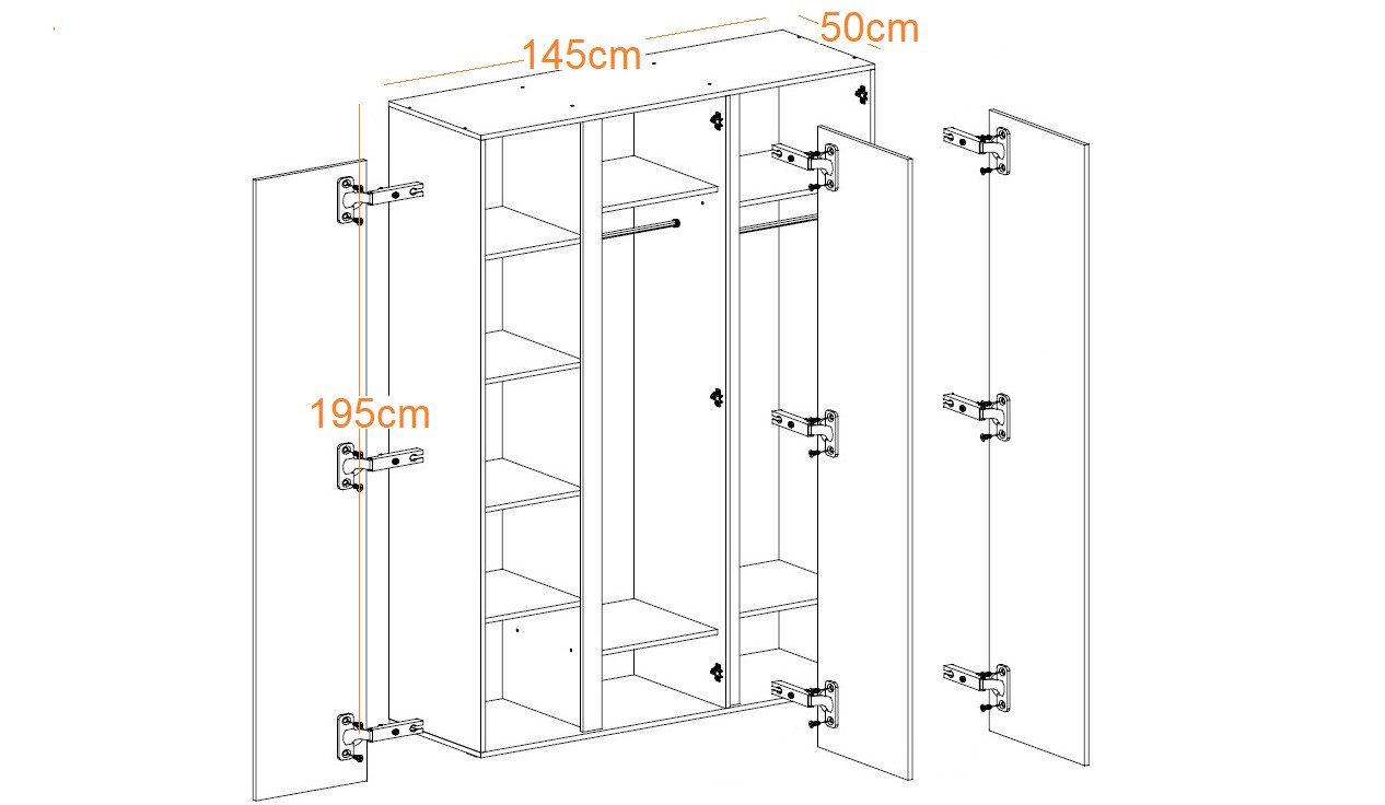 Marmex Möbel Kleiderschrank LUCA LC1 Schrank 3 Türiger mit Kleiderstangen günstig online kaufen