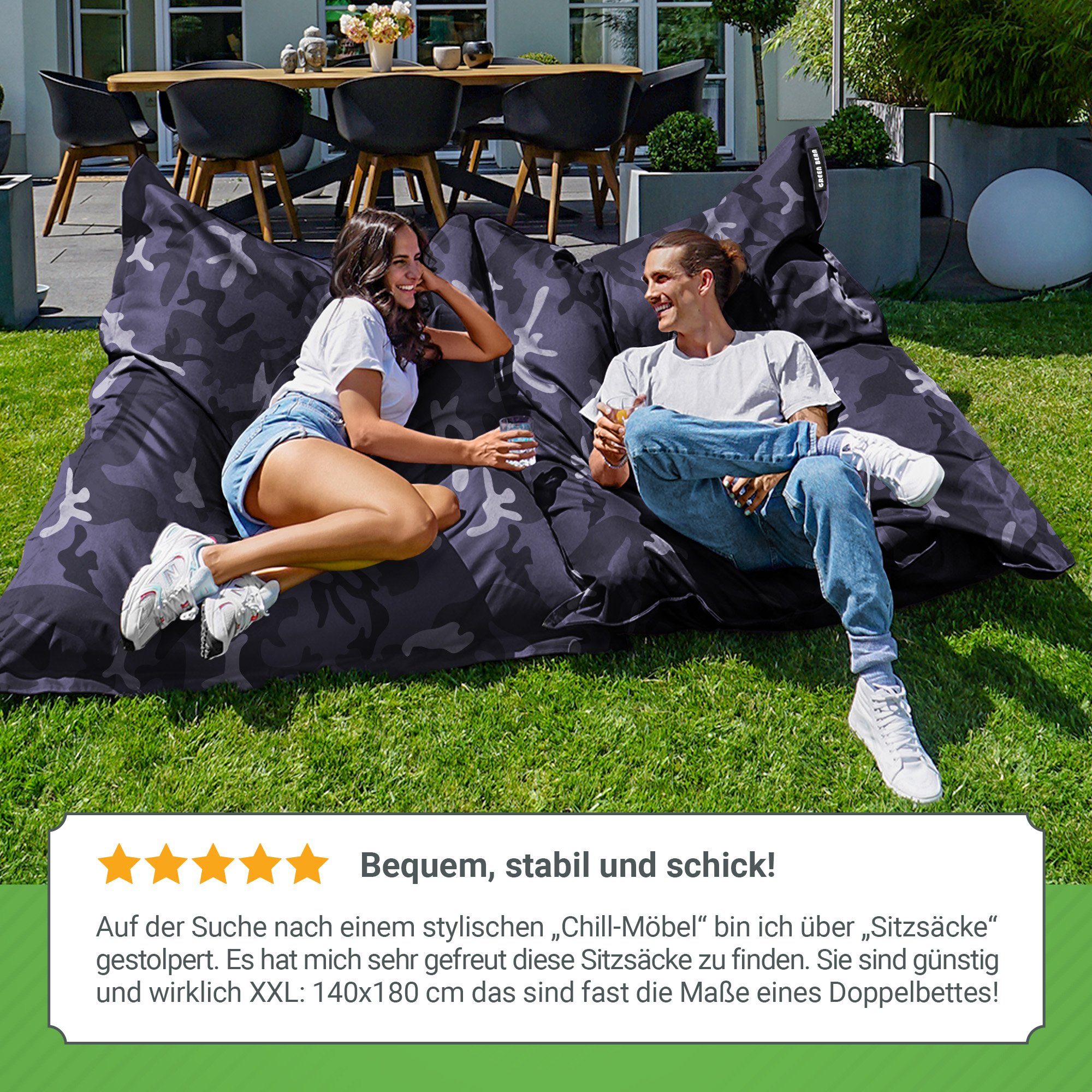 Green Bean Kinder Riesensitzsack Bean Draußen Liter Square Lounge Camouflage & Waschbar 140x180cm Outdoor Liegekissen), Wetterfest Füllung, Perlen Bodenkissen Sitzsack EPS Erwachsene Schwarz Sitzkissen Bag (XXL 380 Groß