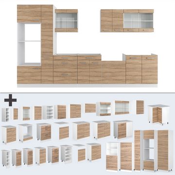 Livinity® Küchenzeile R-Line, Sonoma/Weiß, 350 cm mit Hochschrank, AP Eiche