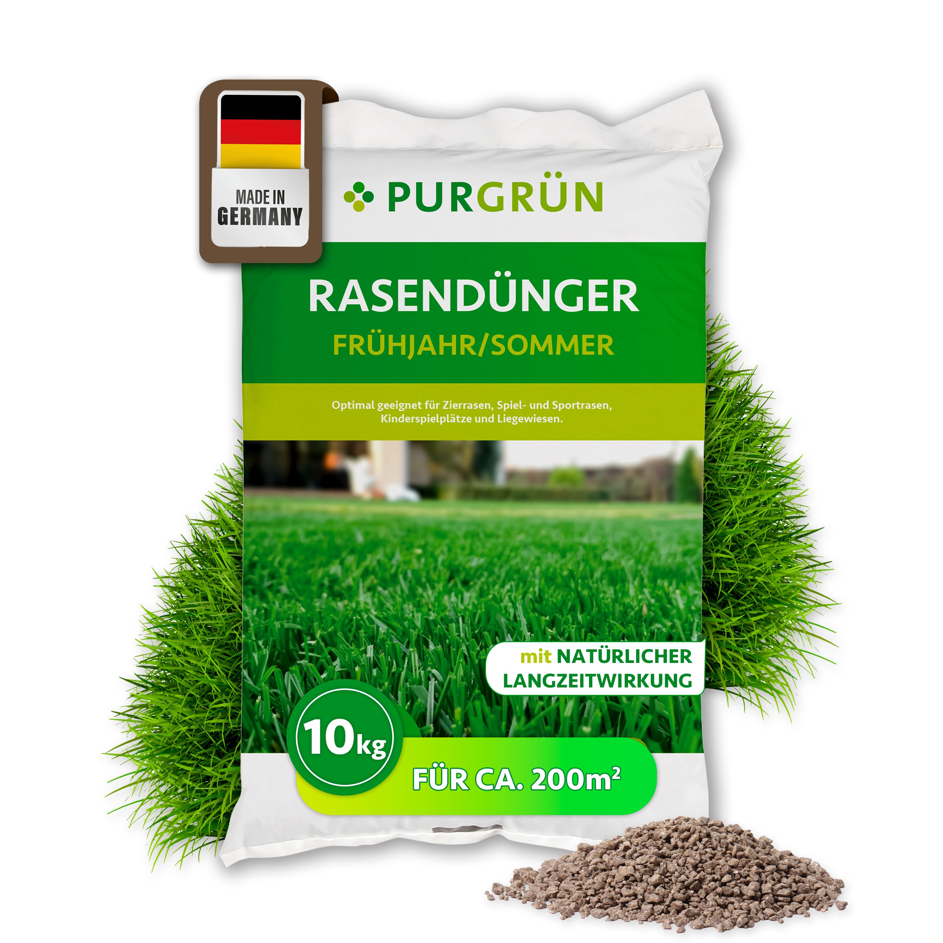 Purgrün Rasendünger, Granulat, 1-St., 10 kg, reicht für ca. 200 m² Gartenfläche