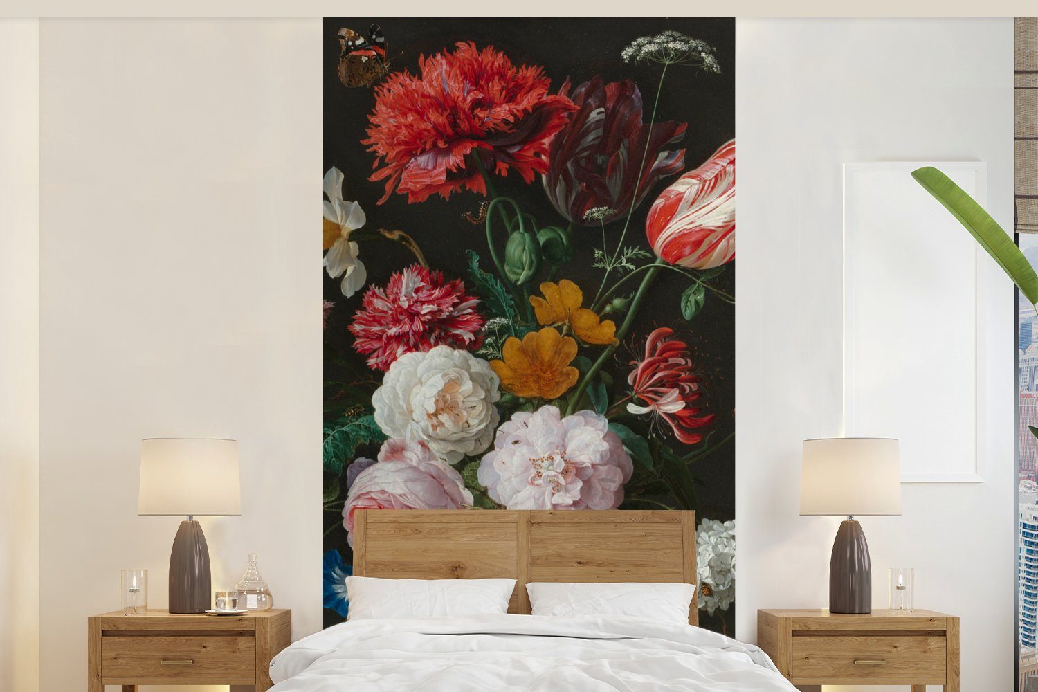MuchoWow Fototapete Stilleben mit Blumen in einer Glasvase - Gemälde von Jan Davidsz. de, Matt, bedruckt, (2 St), Vliestapete für Wohnzimmer Schlafzimmer Küche, Fototapete