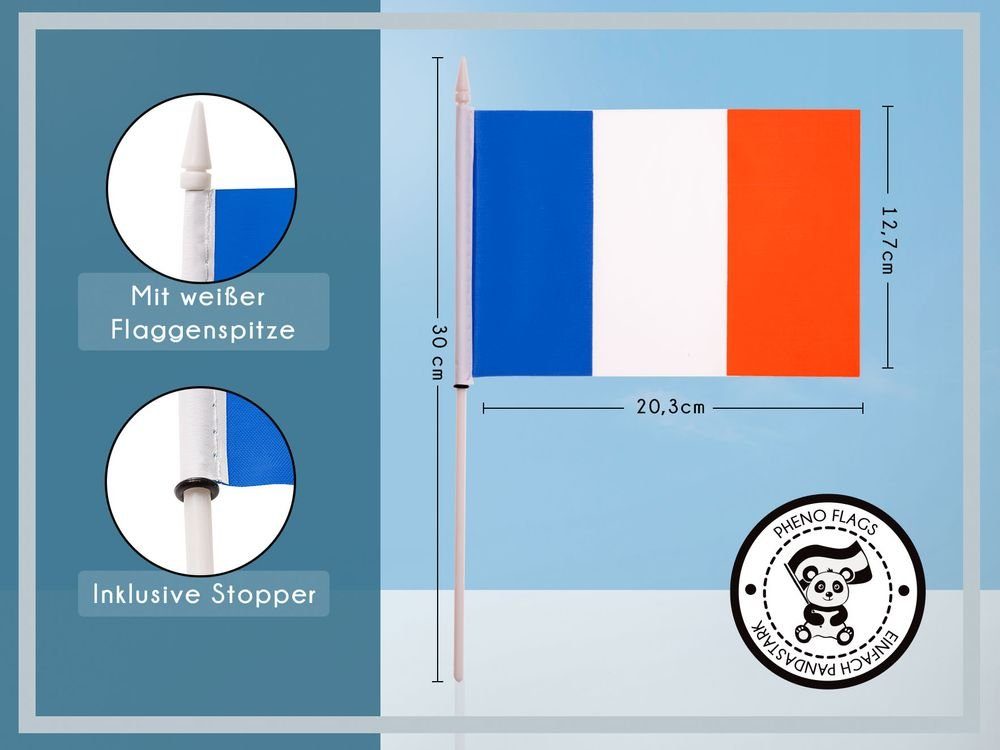 PHENO FLAGS Flagge Handflagge Stab Stockfahne Deko), Handfahne zur Frankreich Fähnchen mit (10er Flaggen Set