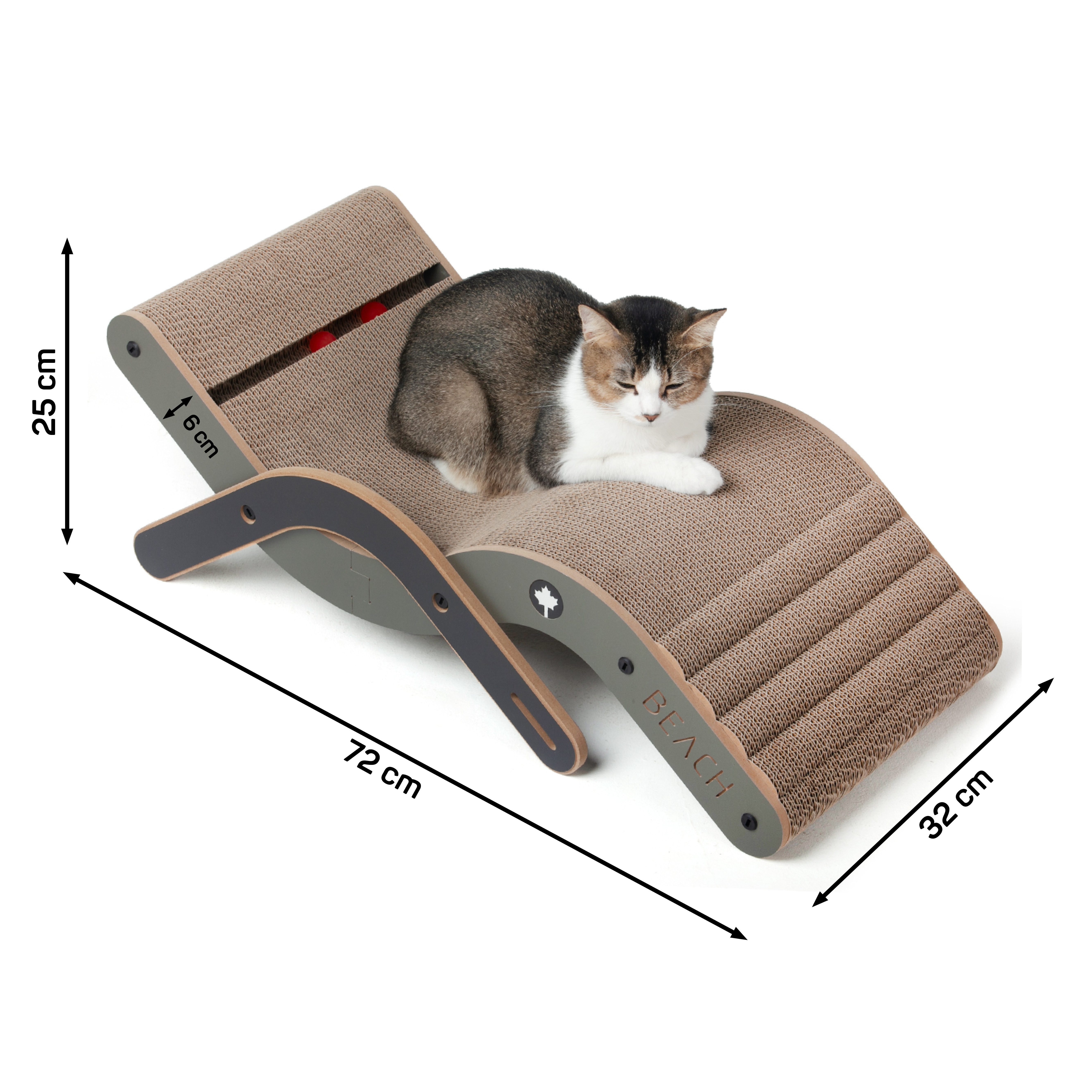 Canadian Cat Company Kratzbrett Design-Kratzmöbel Beach Chair, Katzenliege, Sonnenliege für Katzen, dunkel, 70 x 35 x 25 cm