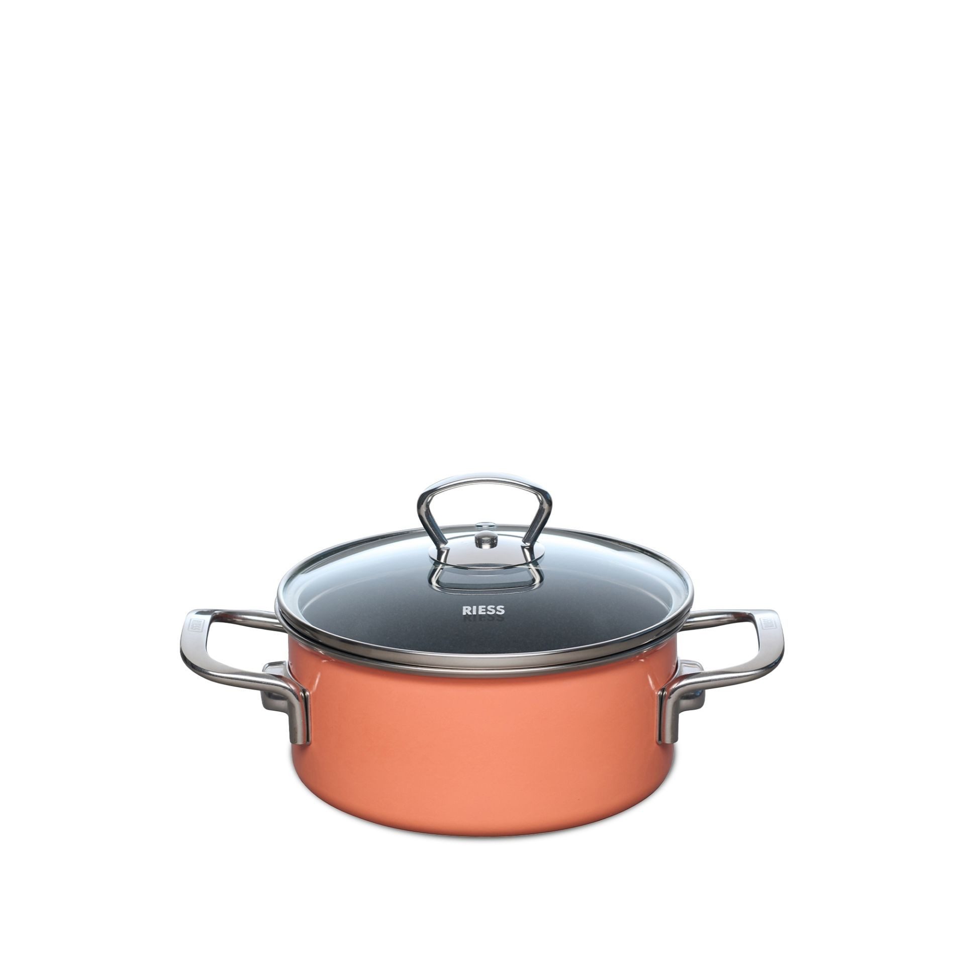 Riess Kasserolle Riess - NOUVELLE PURE - Mango - Kasserolle mit Glasdeckel 16 cm, Emaille