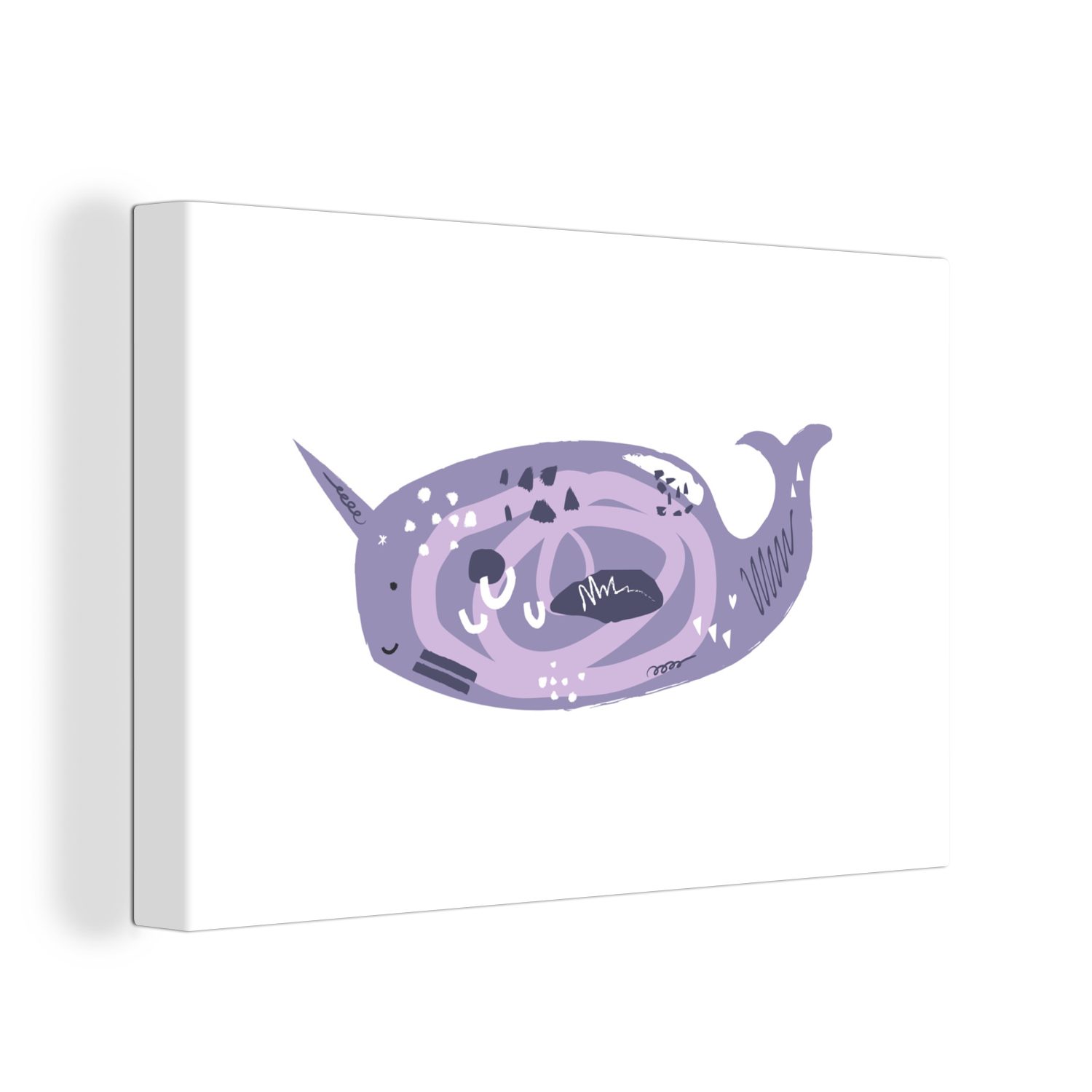 OneMillionCanvasses® 30x20 Fische Wandbild Lila - (1 Aufhängefertig, - Tiere St), - Wanddeko, Leinwandbild cm Aquarell, Leinwandbilder,