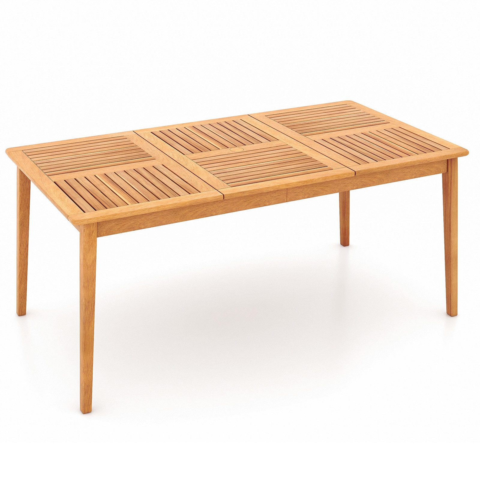 COSTWAY Gartentisch, mit Schirmloch, Akazienholz, 170x90cm, 6 Personen rechteckig