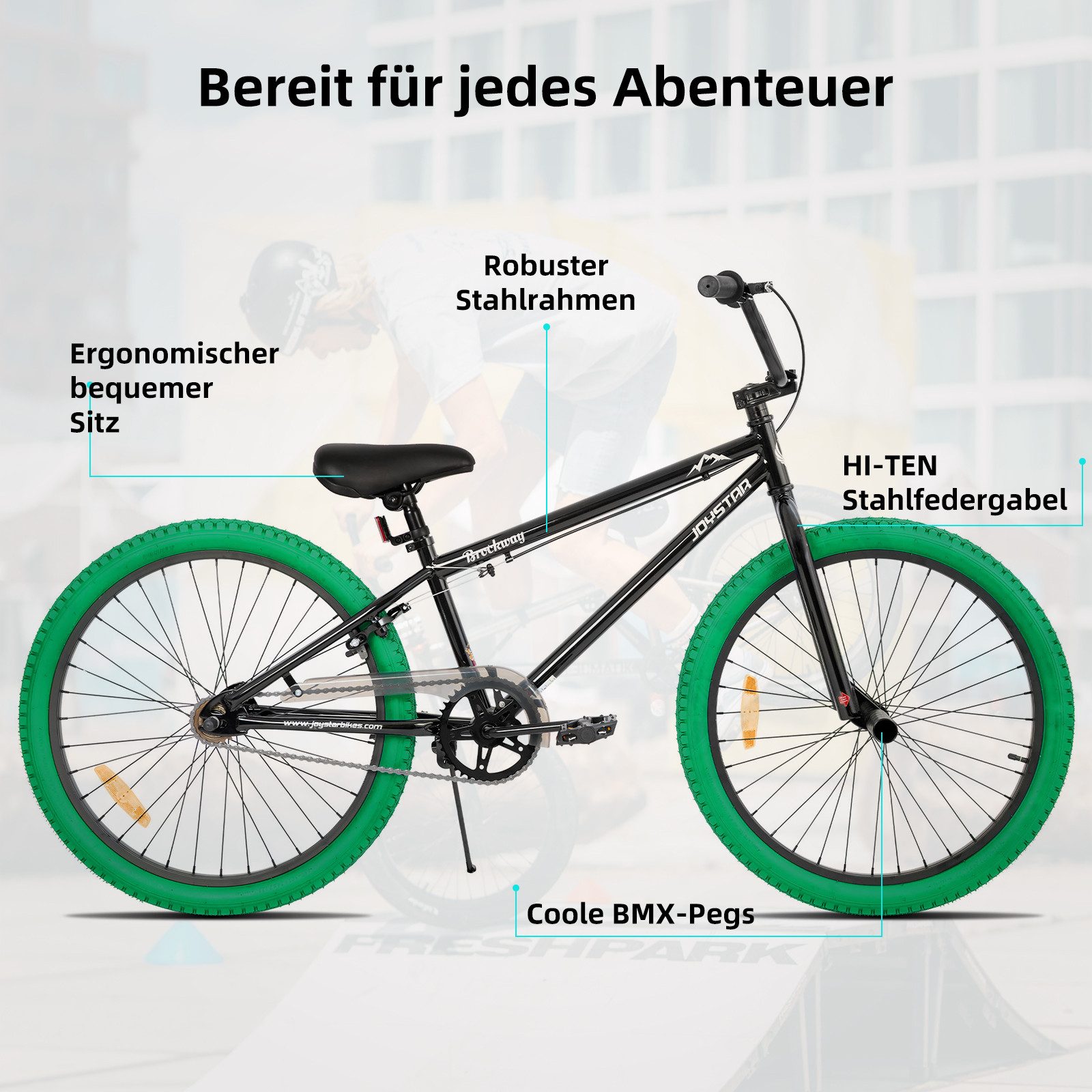 JOYSTAR Kinderfahrrad 20 Zoll BMX Fahrrad für Jungen Mädchen im Alter von 7-12 Jahren, Freestyle, Doppelbremsen, 2 pegs, Kettenschutz, Singlespeed