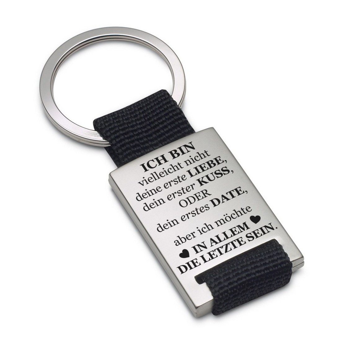 Lieblingsmensch Schlüsselanhänger Ich bin vielleicht nicht deine erste Liebe...-tolles Geschenk (Schlüsselanhänger mit Gravur, inklusive Schlüsselring), Robuste und filigrane Lasergravur