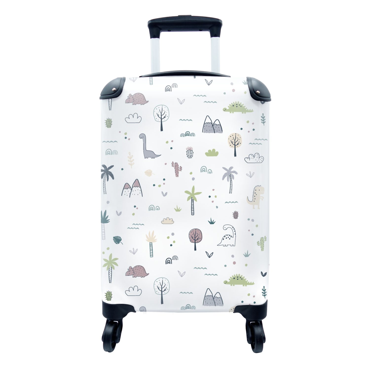 4 Reisetasche mit Handgepäckkoffer Reisekoffer Ferien, Rollen, - Muster, MuchoWow rollen, Handgepäck Bäume Trolley, Dinosaurier für -