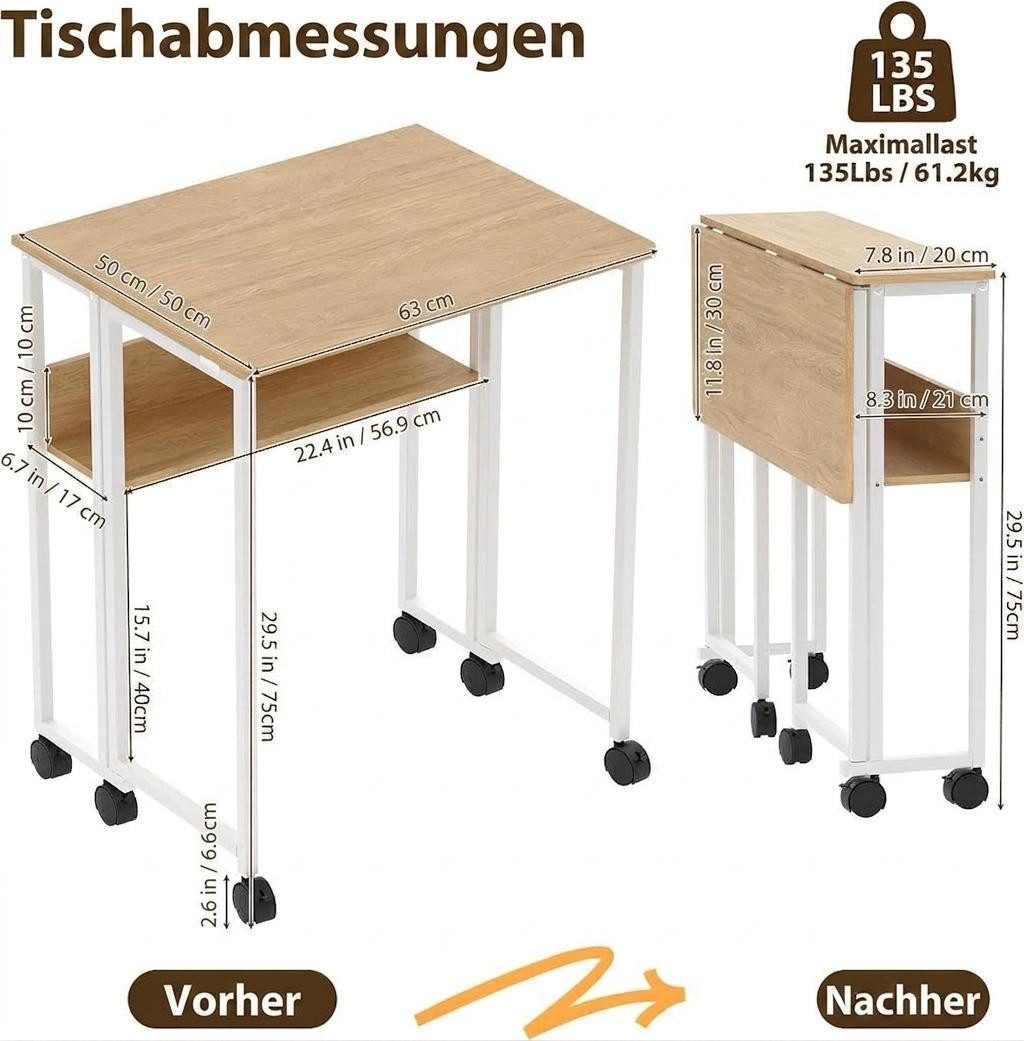 GarveeMore Schreibtisch Klappbarer mit Spanplattenplatte und Metallgestell,platzsparend, tragbarer Computertisch,kleiner tisch für Schlafzimmer,Wohnzimmer – Bild 2 von 5