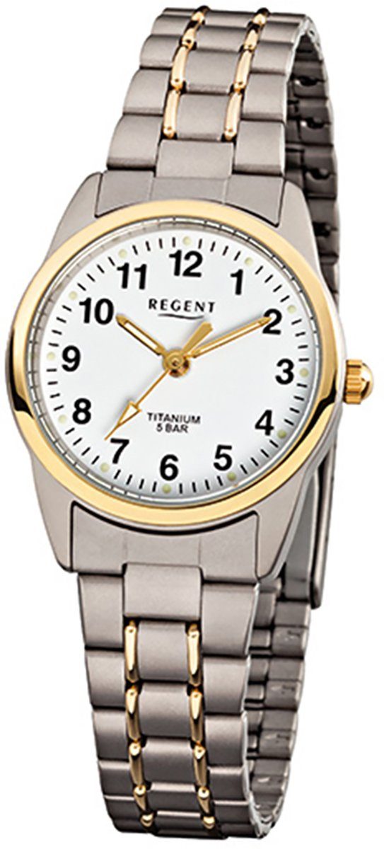 Regent Quarzuhr Regent Damen-Armbanduhr grau silber gold, Damen Armbanduhr rund, klein (ca. 26mm), Titanarmband | Quarzuhren