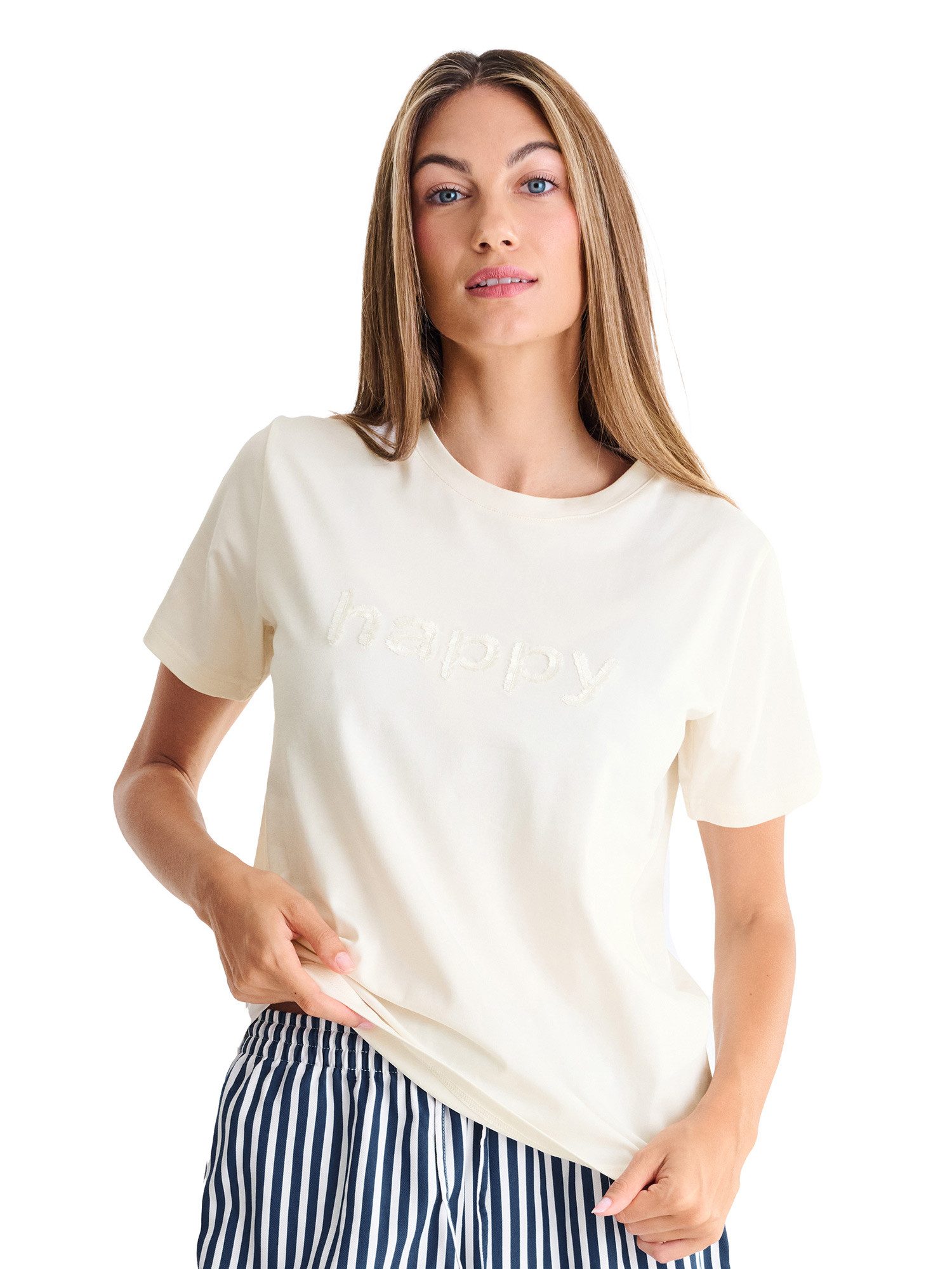 Lisca Strandshirt T-Shirt Summertime (Stück, 1-tlg) hoher Baumwollanteil, Rundhalsausschnitt, Happy - Motiv auf der Brust. € 26,90