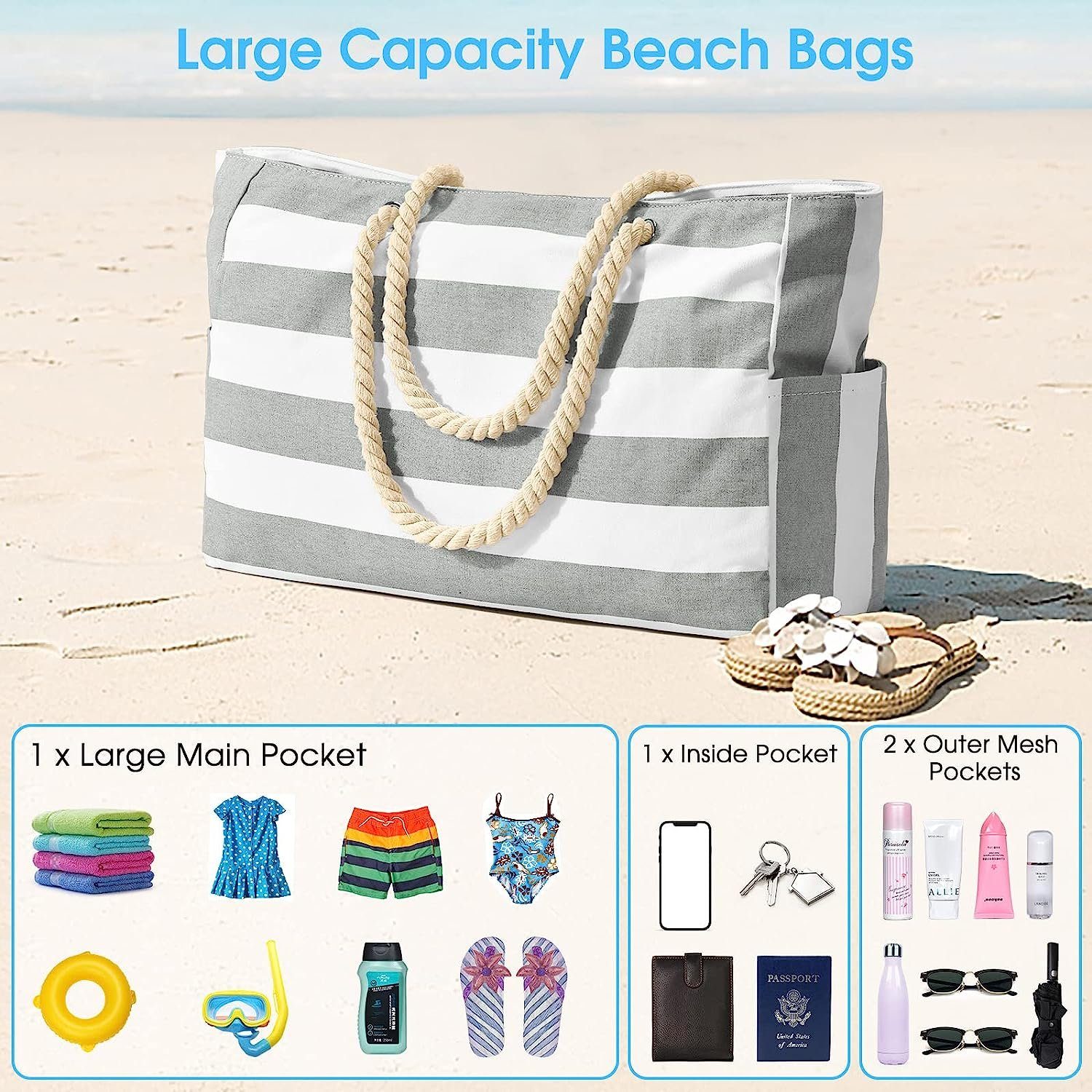 Grosse Tasche, Haiaveng Strandtasche,mit Strandtasche Strandtasche,Badetasche,Wasserdicht Reißverschluss Strandtasche,Schwimmbad YELLOW