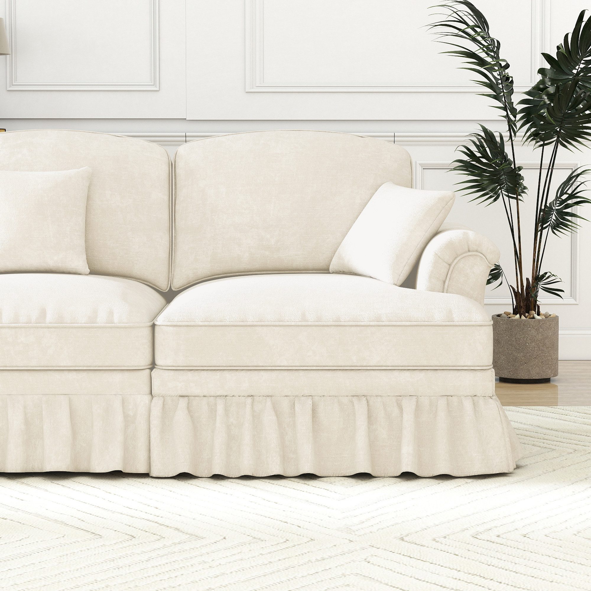 Leawin Sofa 2-teiliges Chenille Sofa-Set mit Rüschenrock – sofas wohnzimmer, Elegantes modulares Sofa mit Bettfunktion & klassischem Design
