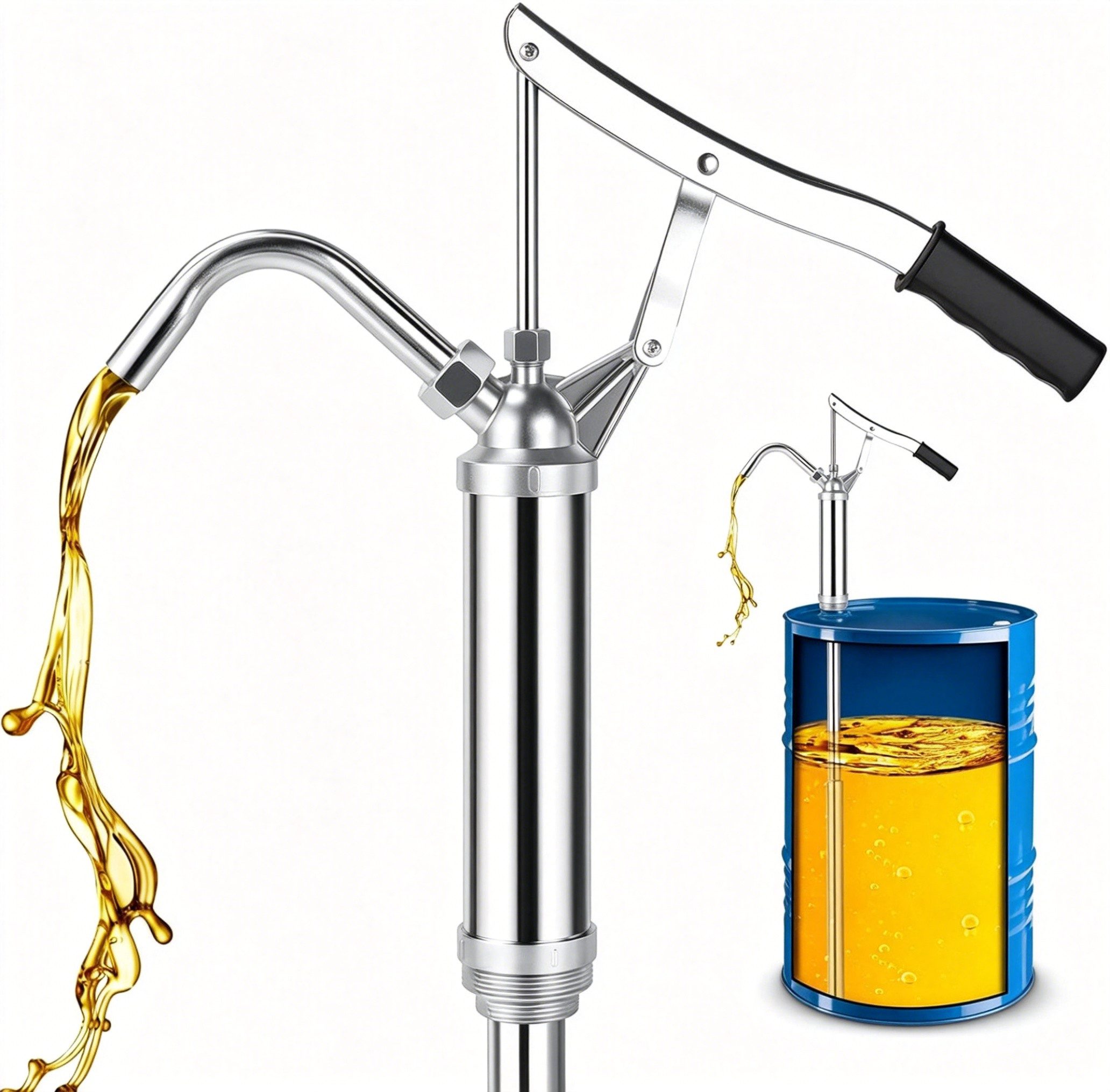 BlingBin Ölabsaugpumpe Hebelpumpe Handpumpe Fasspumpe Ölabsaugpumpe abnehmbare Düse (1 Stück, 1-tlg., 20L/min für 5-55 Gallonen Fässer), mit Teleskopsaugrohr für Kraftstoffe, Diesel, Schmierstoffe, Öle