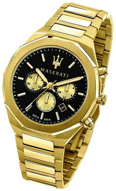 MASERATI Chronograph »Maserati Edelstahl Armband-Uhr«, (Chronograph), Herrenuhr mit Edelstahlarmband, rundes Gehäuse, groß (ca. 45mm), Luxus-Style