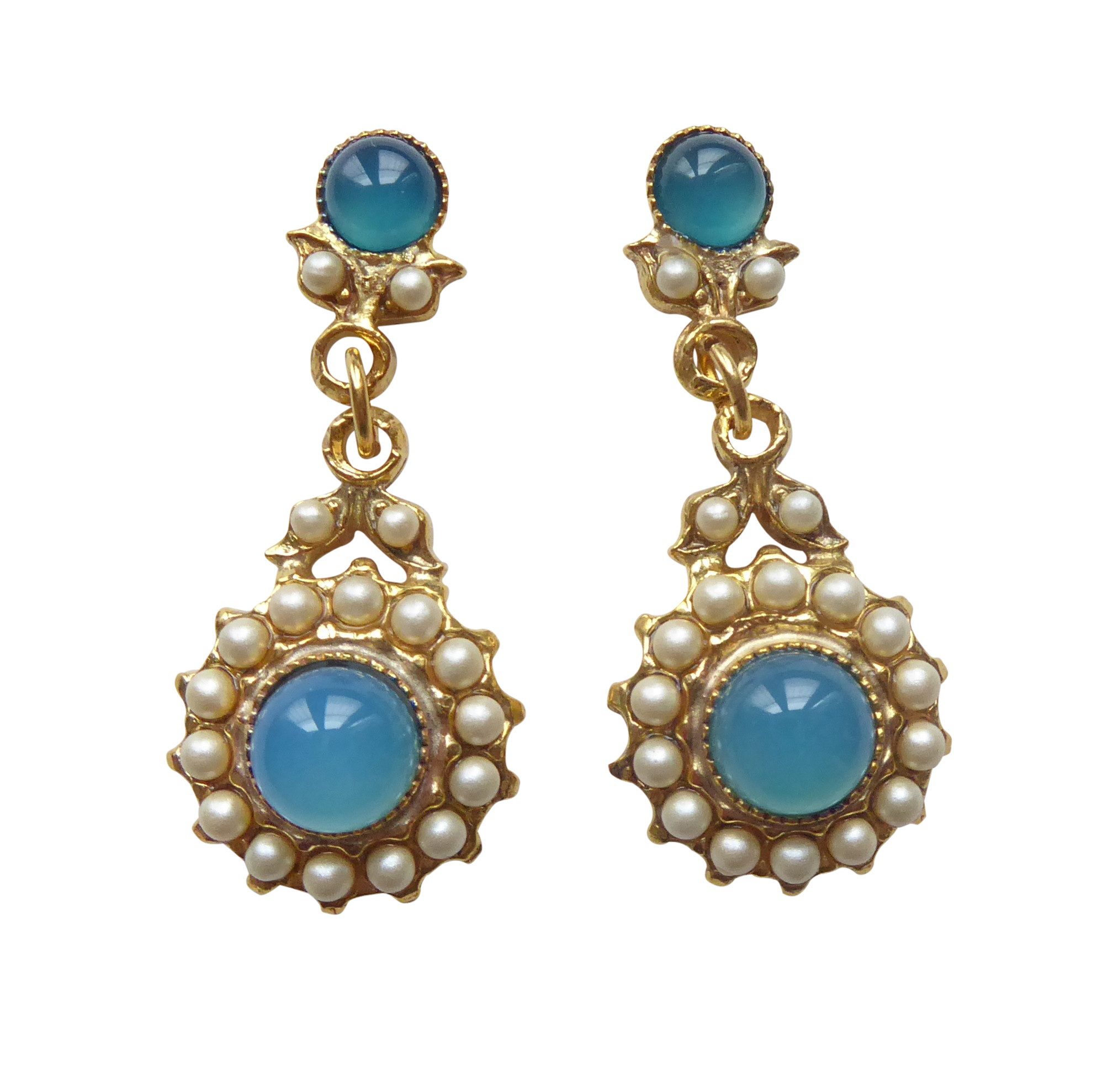 Mugello Paar Ohrstecker Vasari Chalzedon klassisch altmodisch dekorativ Antik-Look, Handarbeit aus kleiner florentinischen Manufaktur, Vintageschmuck