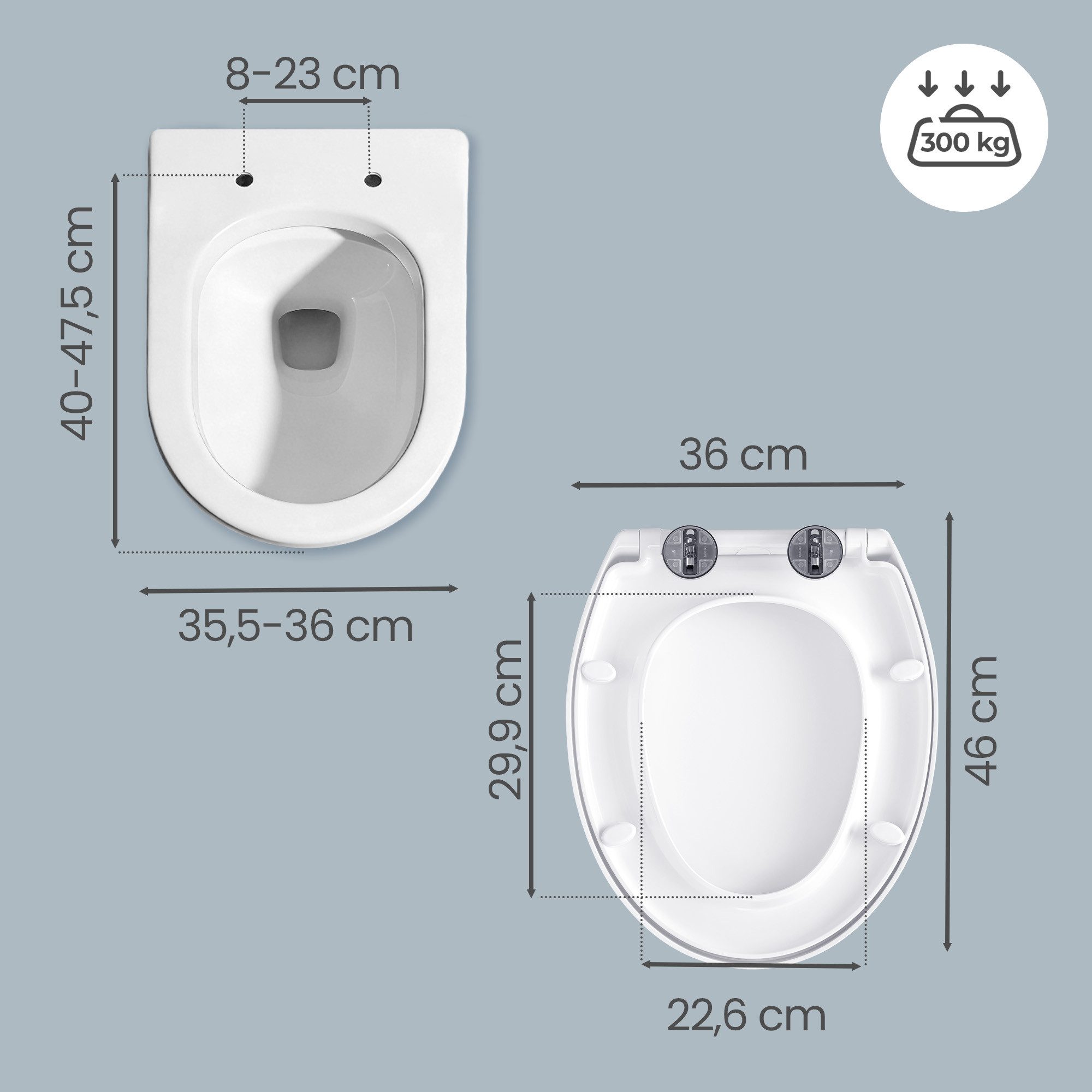SONGMICS WC-Sitz WC-Sitz mit Absenkautomatik, Griff, Toilettensitz abnehmbar, WC-Deckel PP-Kunststoff, bis 300 kg belastbar, lange D-Form