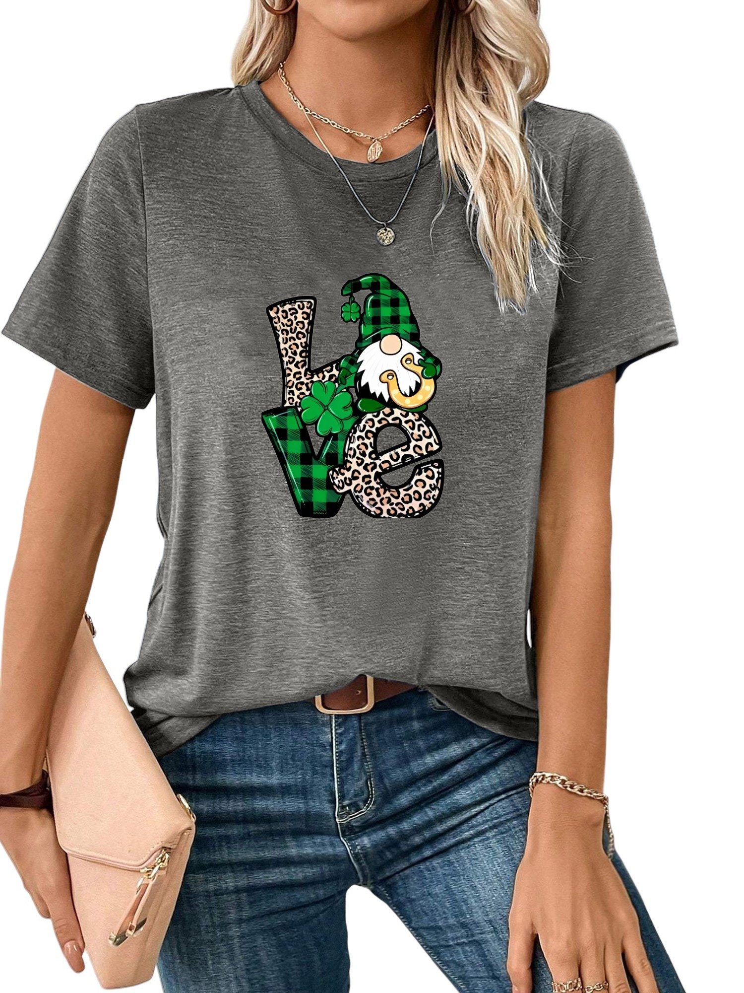 PYL Print-Shirt Damen St. Patricks Tag Kurzarmbluse Locker Kleeblatt Print- günstig online kaufen