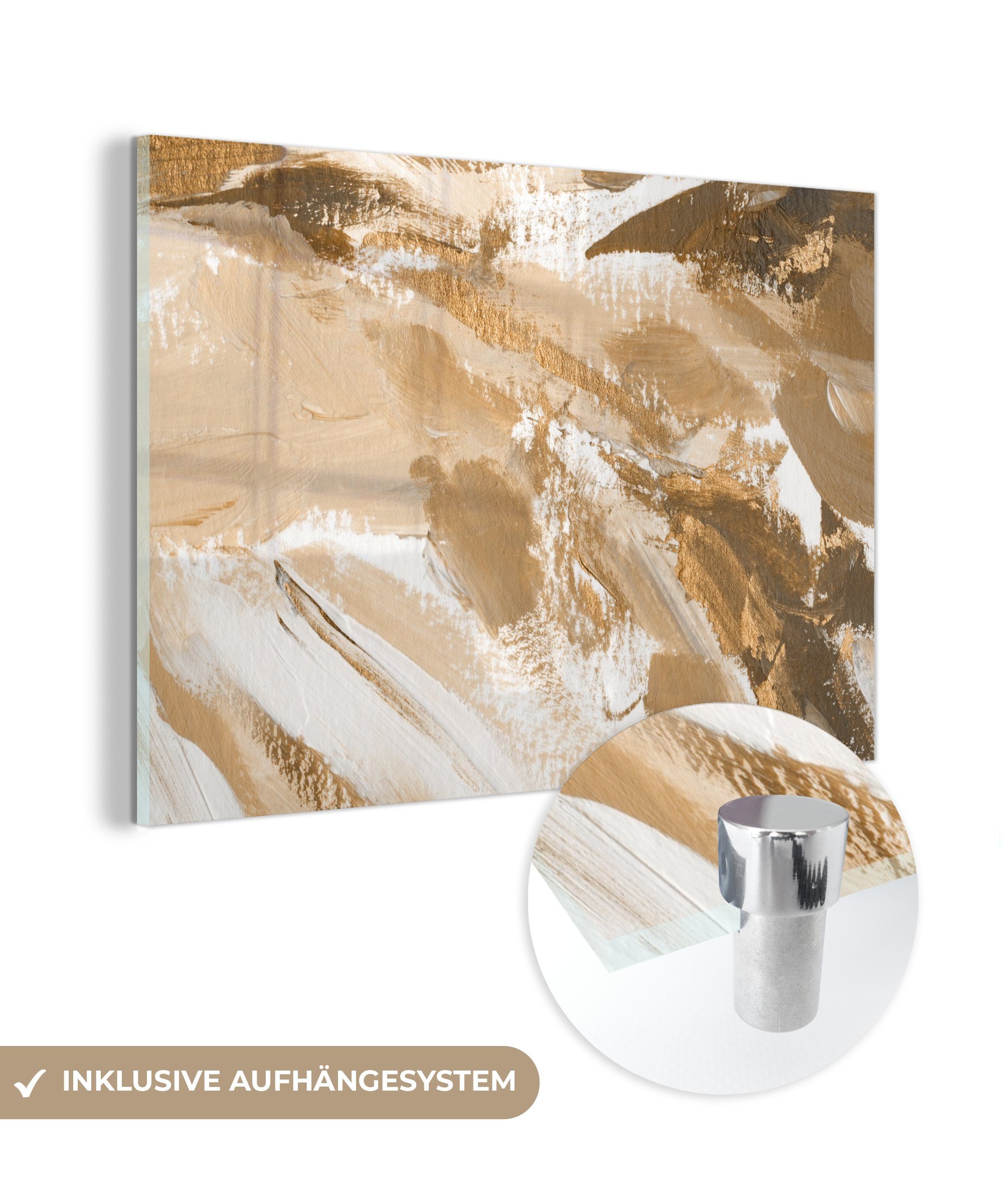 MuchoWow Acrylglasbild Gold - Beige - Abstrakt, (1 St), Glasbilder - Bilder auf Glas Wandbild - Foto auf Glas - Wanddekoration | Bilder