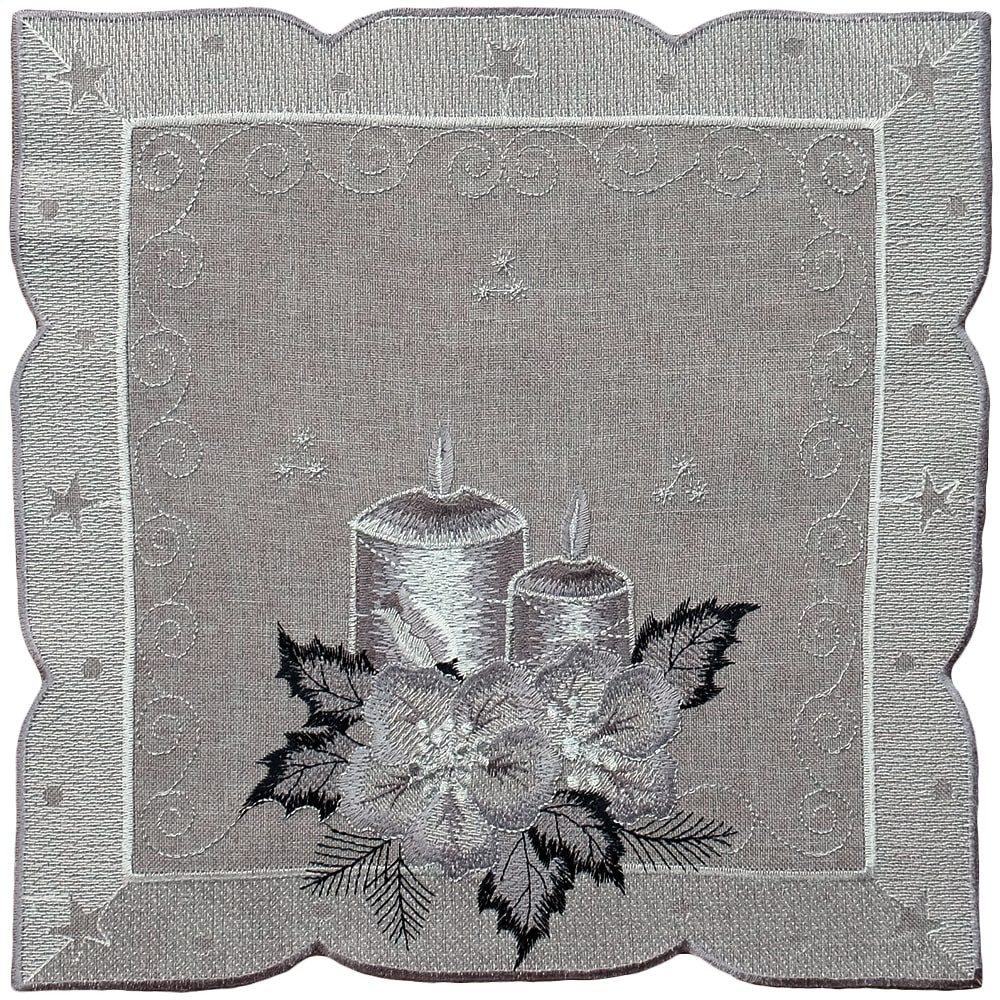 Tischdecke Tischdeckchen OLIVIA Kerzen Weihnachten Polyester grau 30 x 30 cm