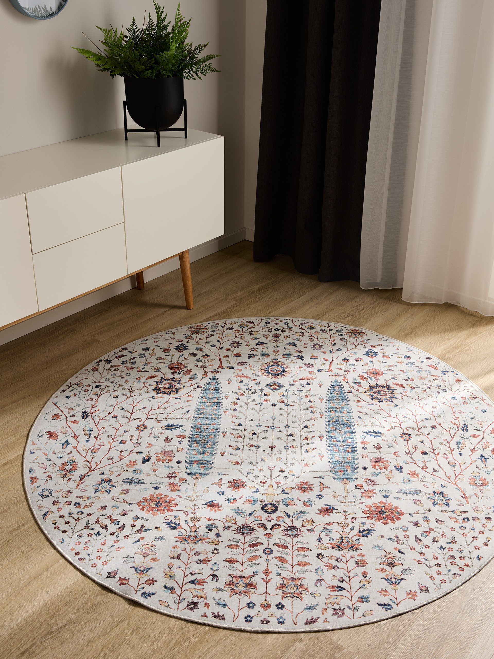 benuta Teppich George, rund, Höhe: 5 mm, Vintage-Look, Kurzflor, Teppich Wohnzimmer, Schlafzimmer, Waschbar