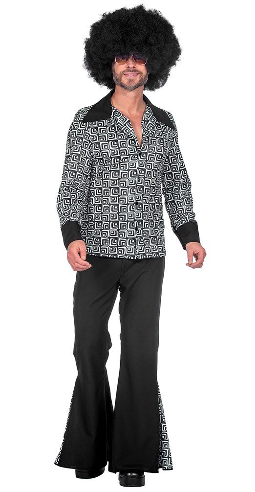Karneval-Klamotten Kostüm Disco Herren 70er Jahre Anzug schwarz weiß, 60er 70er Jahre Schlager Discokostüm Männerkostüm Karneval Fasching
