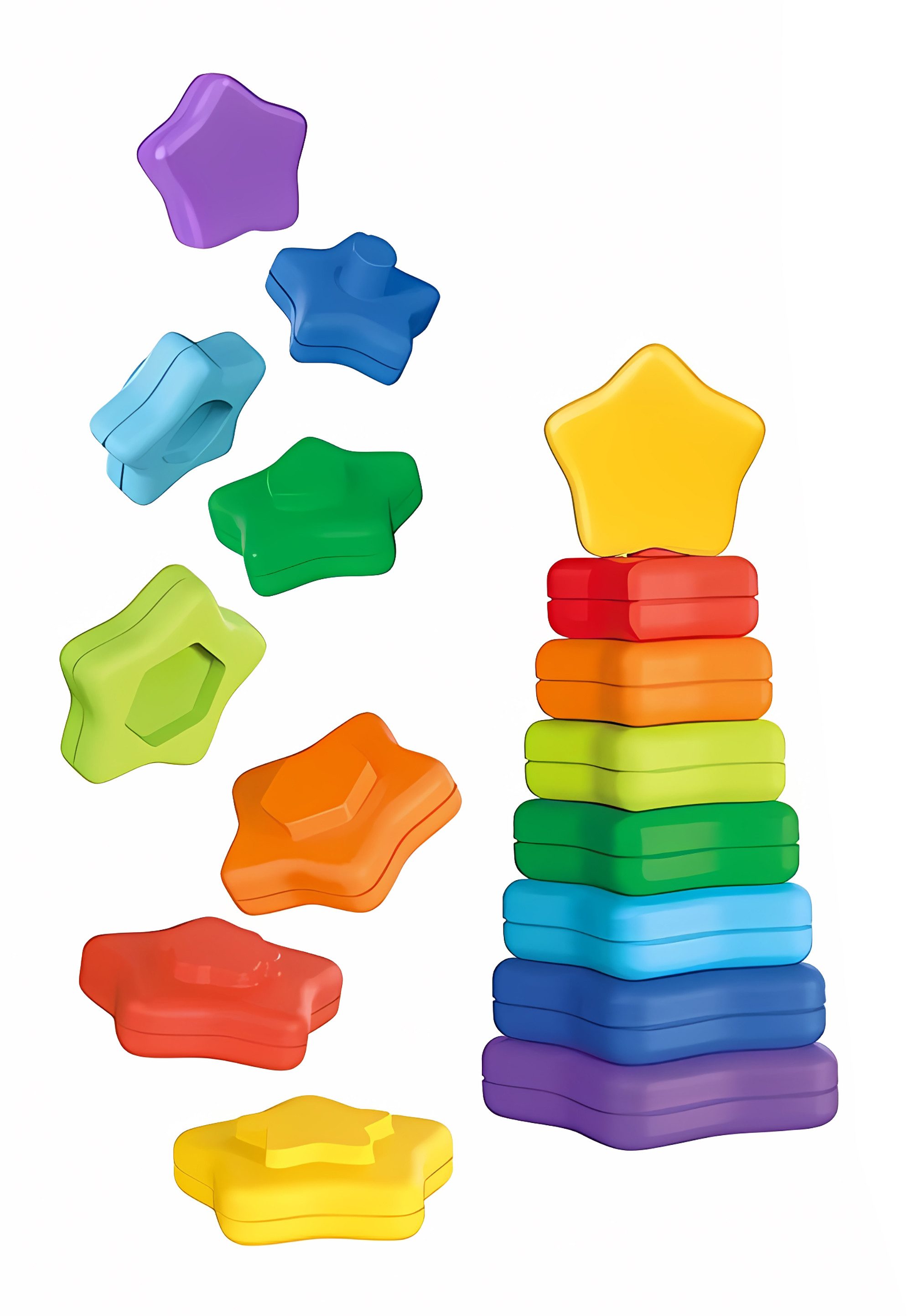 Toi-Toys Stapelspielzeug STAPELTURM "Stern" 8-teilig bunt 18cm Stapelspiel Steckturm 20, Stapel Turm Motorik Spielzeug Baby Kinder
