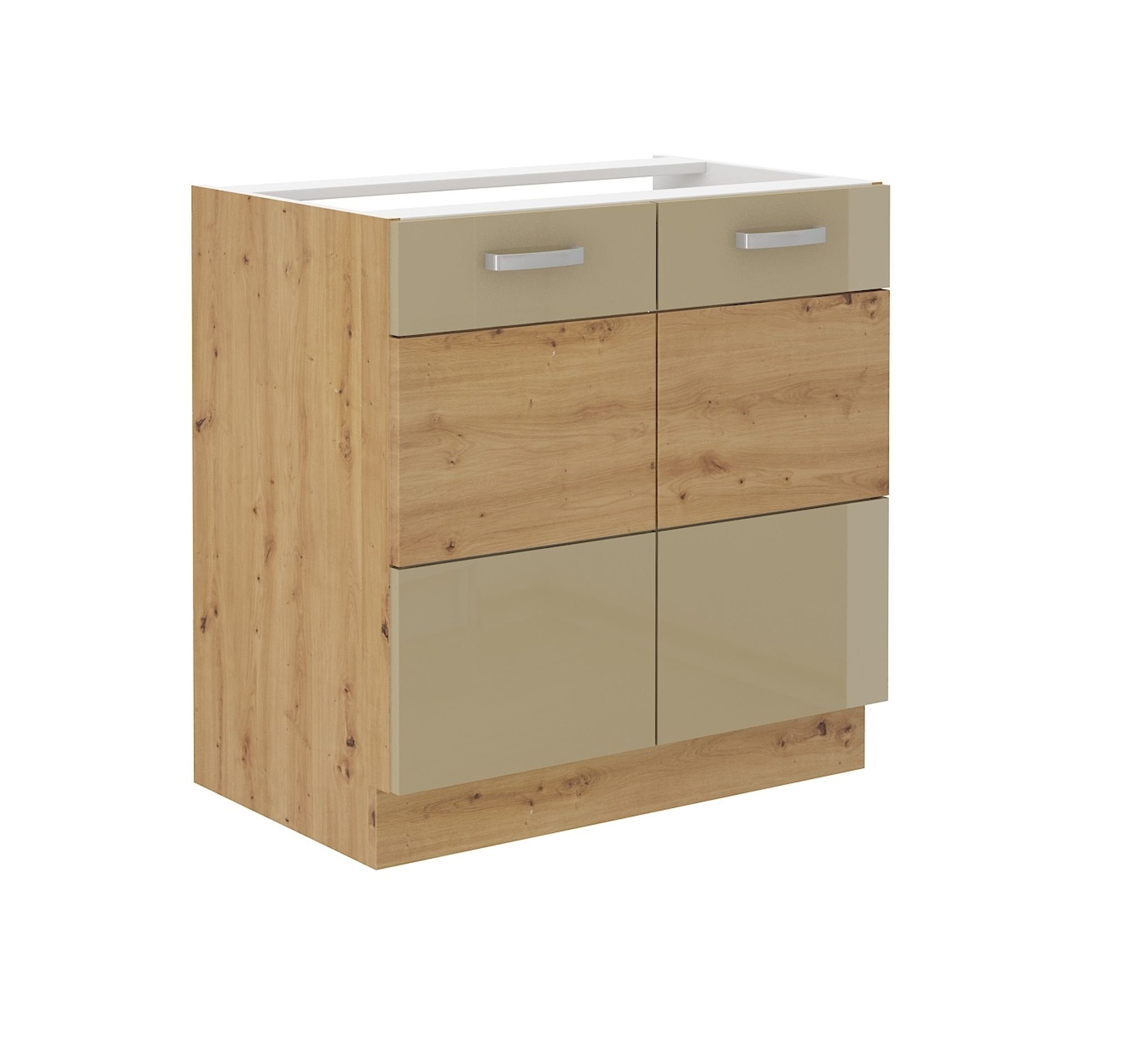 Küchen-Preisbombe Spülenschrank 80 cm Eiche Artisan Cappuccino Hochglanz Кухниzeile Кухниblock Küche