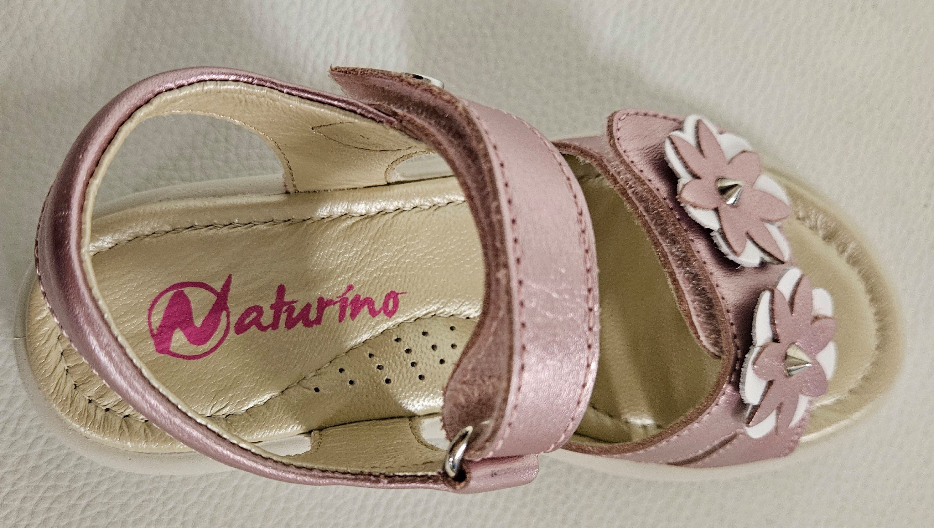 Naturino Mädchen Nappa Leder Laminato Rosa Blumen Gr. 29 Sandale aus echtem Leder