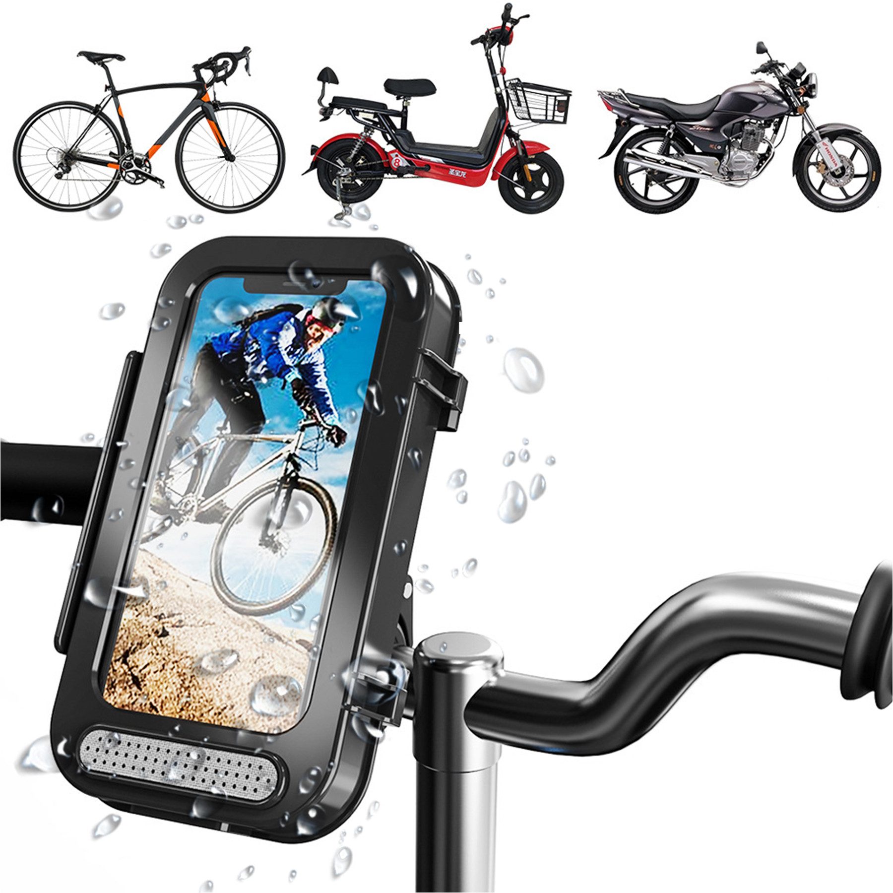 Mutig Handy-Halterung wasserdichte Motorrad Telefon Halterung Fahrrad Telefonhalterung, (bis 6.8 Zoll, 360° Drehbarer Handyhalter Universal-Lenkerinstallation, empfindlicher Touchscreen, Universal Fahrrad Handyhalterung, Für 4.7-6.8 Zoll, Smartphone,z. B. iPhone 16/15/14 Pro Max Plus)