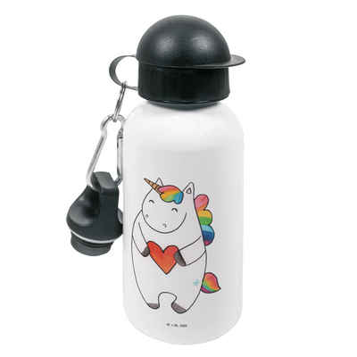 Mr. & Mrs. Panda Trinkflasche Einhorn Herz - Weiß - Geschenk, Grundschule, Kindertrinkflasche, Einh, Mundstück mit Deckel