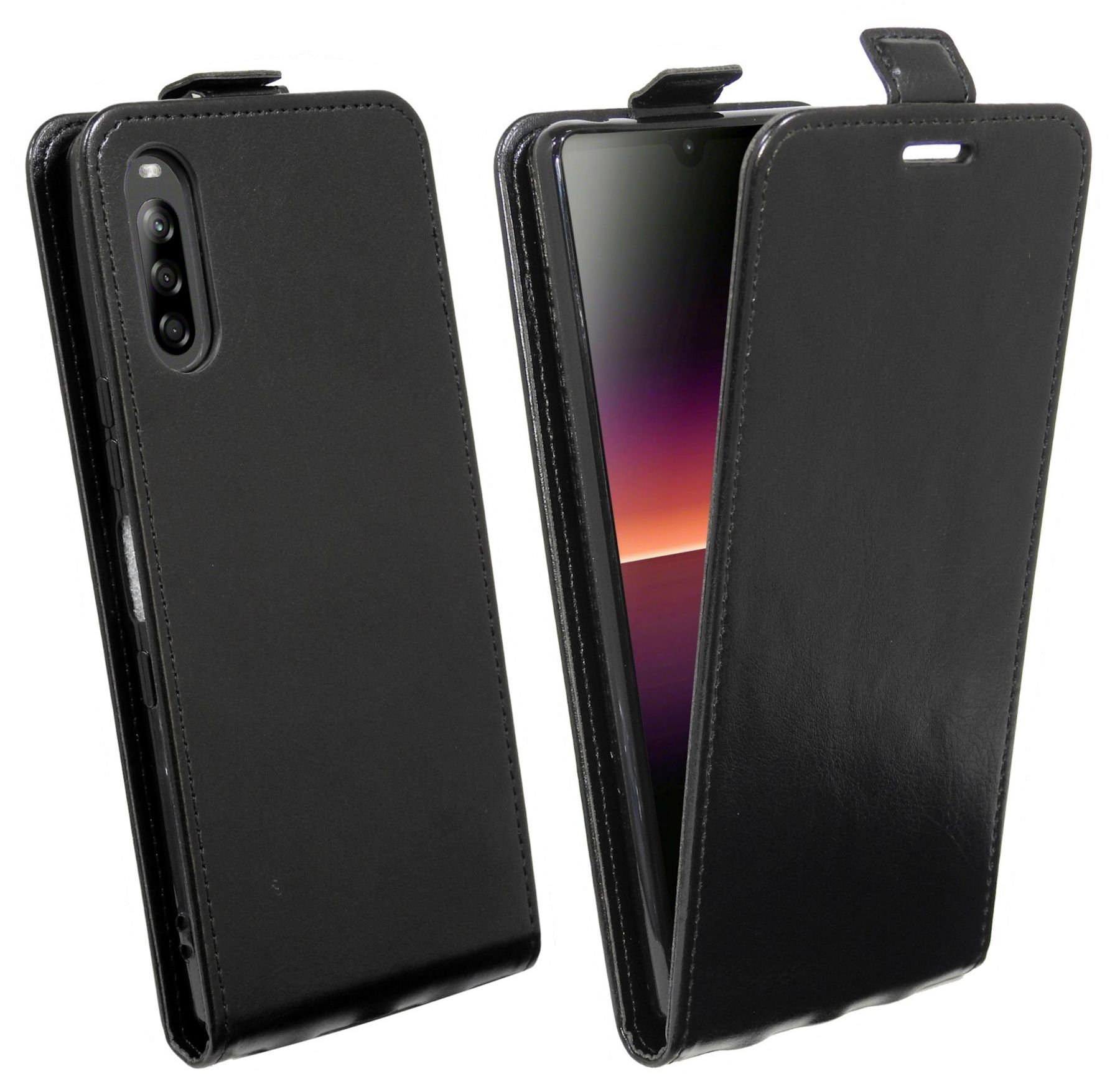 cofi1453 Handyhülle Flip Case für Sony Xperia L4, Schutzhülle Handy Flip Cover Klapptasche Schwarz