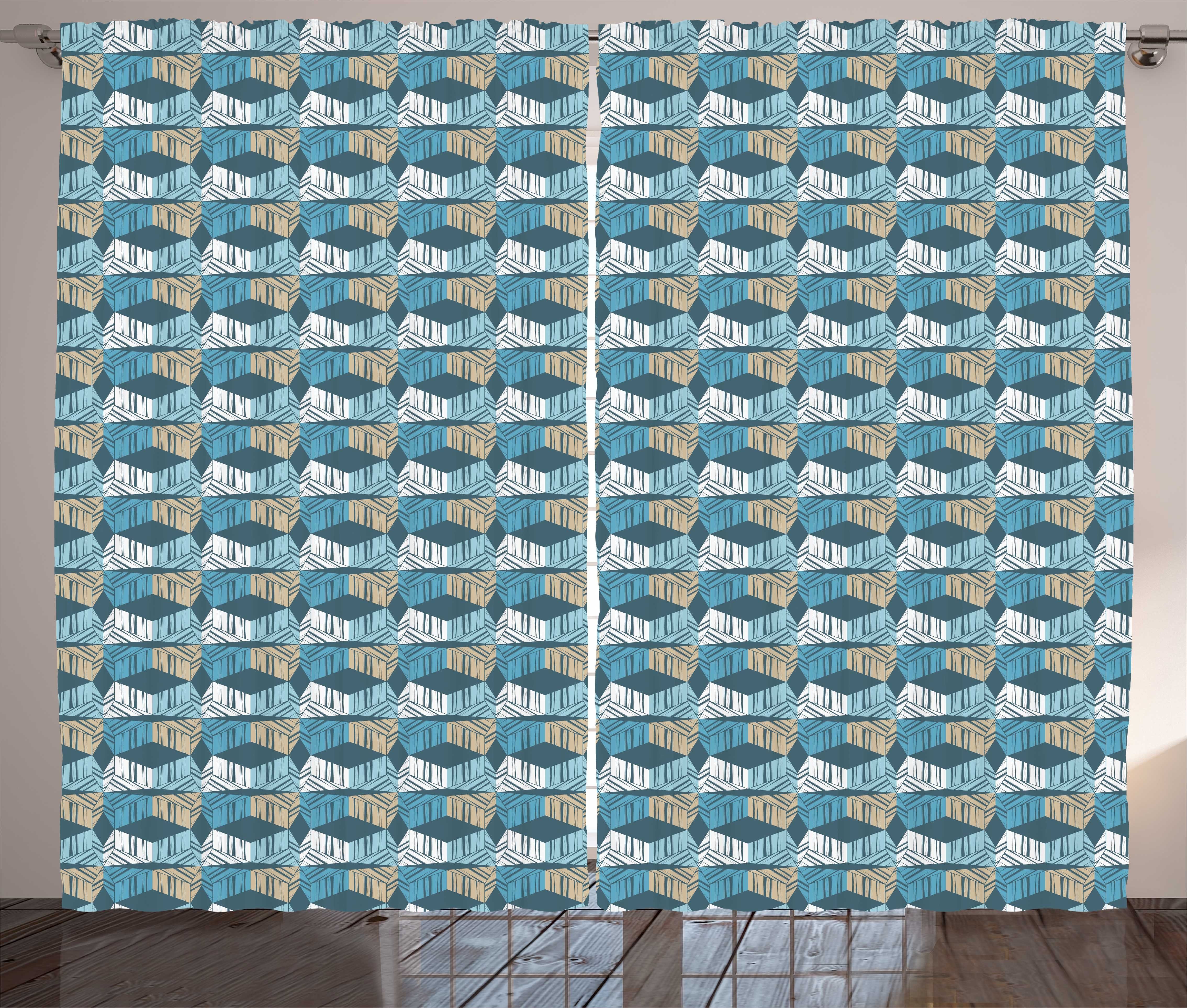 Gardine Schlafzimmer Kräuselband Vorhang mit Schlaufen und Haken, Abakuhaus, Abstrakt Kalter Farbige geometrische Kunst