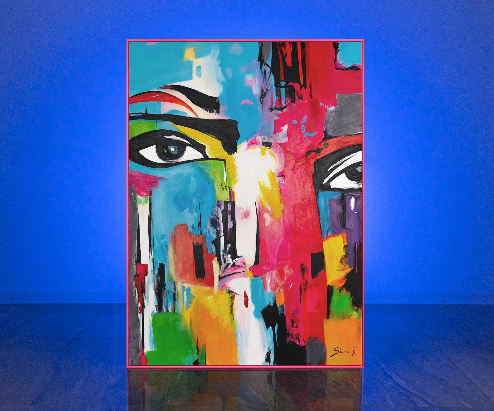 Abstraktion Rosa Mit YS-Art Betrachtung, in Rahmen Verglaste Gemälde