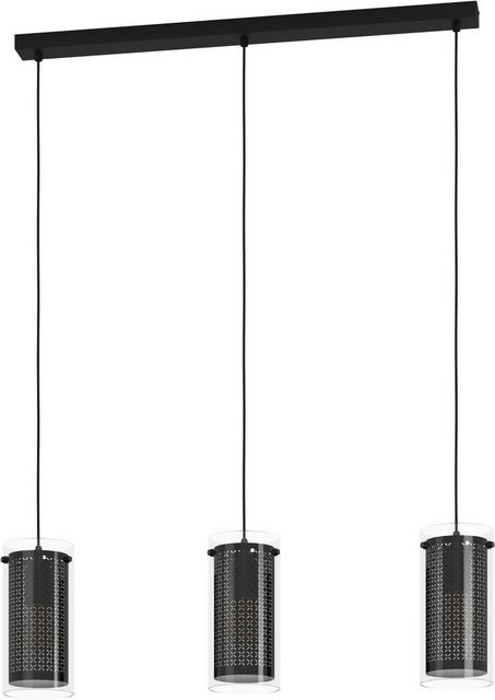 EGLO Hängeleuchte PINTO TEXTIL 1, Leuchtmittel wechselbar, ohne Leuchtmittel, Hängeleuchte in schwarz aus Stahl – exkl. E27 – 10W