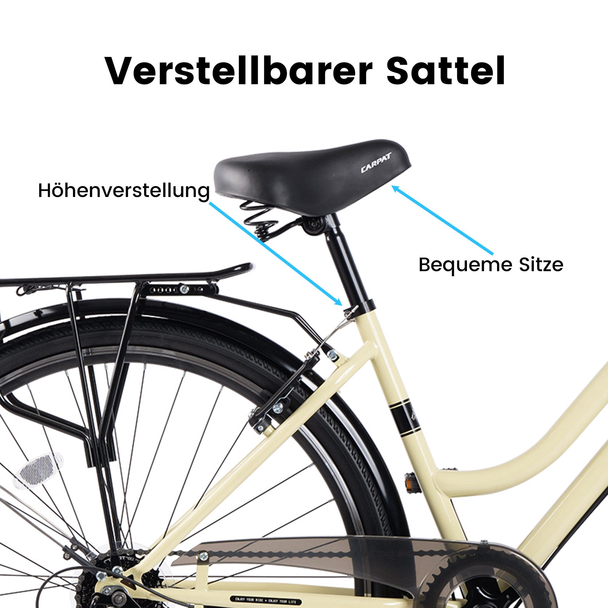 CARPAT SPORT City Bike 28 Inch Women's City Bicycle with Basket, 7-Speed ​​Shimano, Dutch Bike, 7-Speed ​​Shimano, City Bike V-Brakes Women's