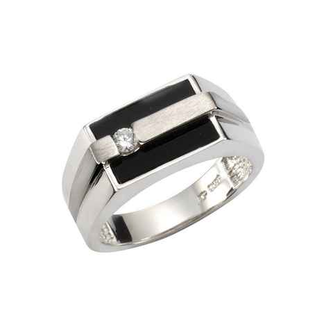 Vivance Fingerring 925/- Sterling Silber rhodiniert mit Onyx und Zirkonia