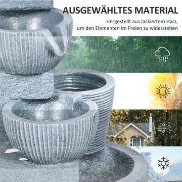 Outsunny Gartenbrunnen Zierbrunnen mit LED-Beleuchtung und 4 Stufen, 31 cm Breite, Wasserbecken BxT: 31x27 cm, (Wasserbrunnen, 1 tlg., Springbrunnen), für Gartenteich, Balkon, Kunstharz