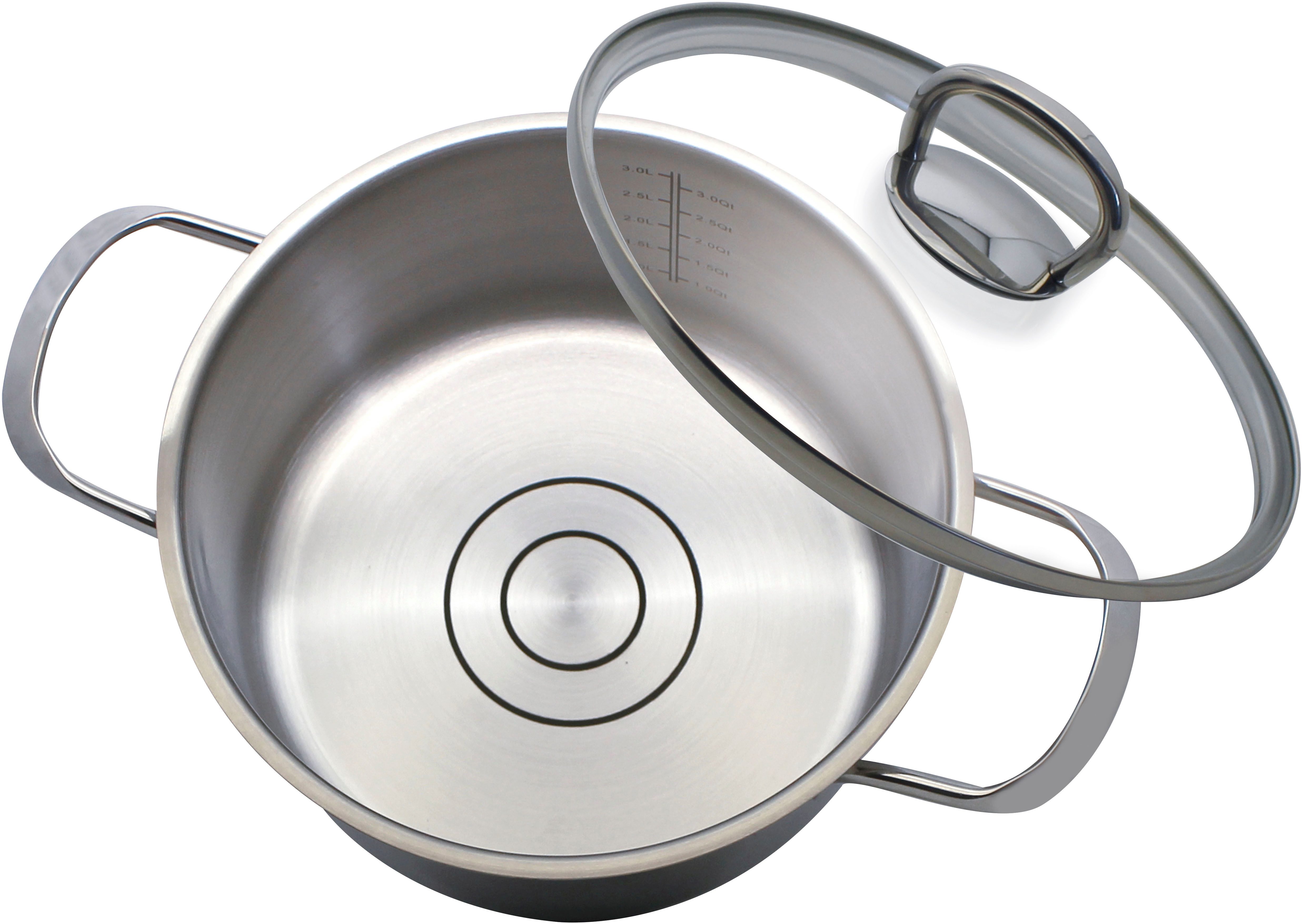 Elo Topf-Set Jaspis, Edelstahl 18/8 (Set, 8-tlg., Bratentopf Ø 16/20cm, Fleischtopf Ø 24cm, Kasserolle Ø 16cm, Milchtopf), Induktion