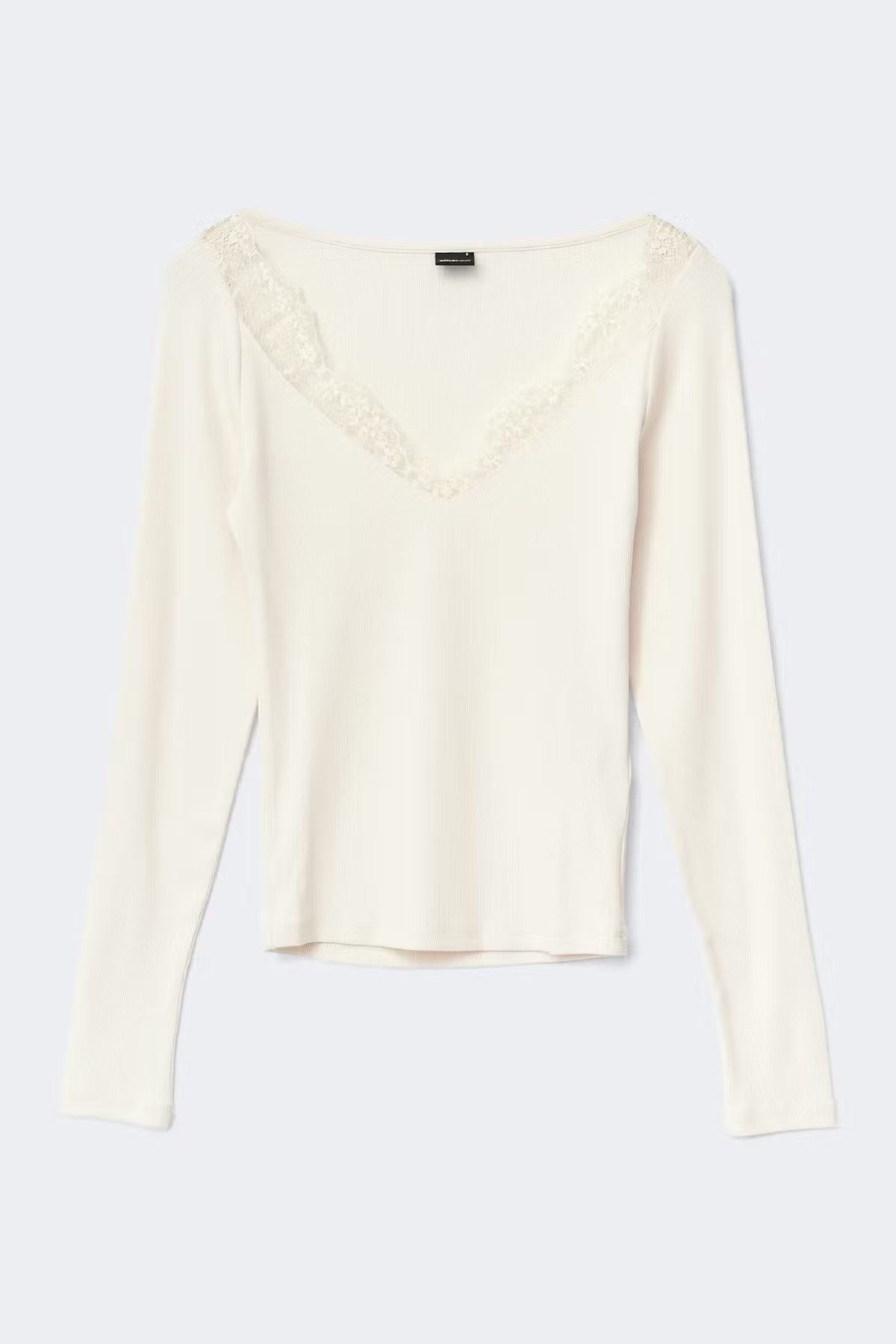 Gina Tricot Spitzenshirt - Gina Tricot Langarmtop - Spitzentop mit V-Ausschnitt für Damen