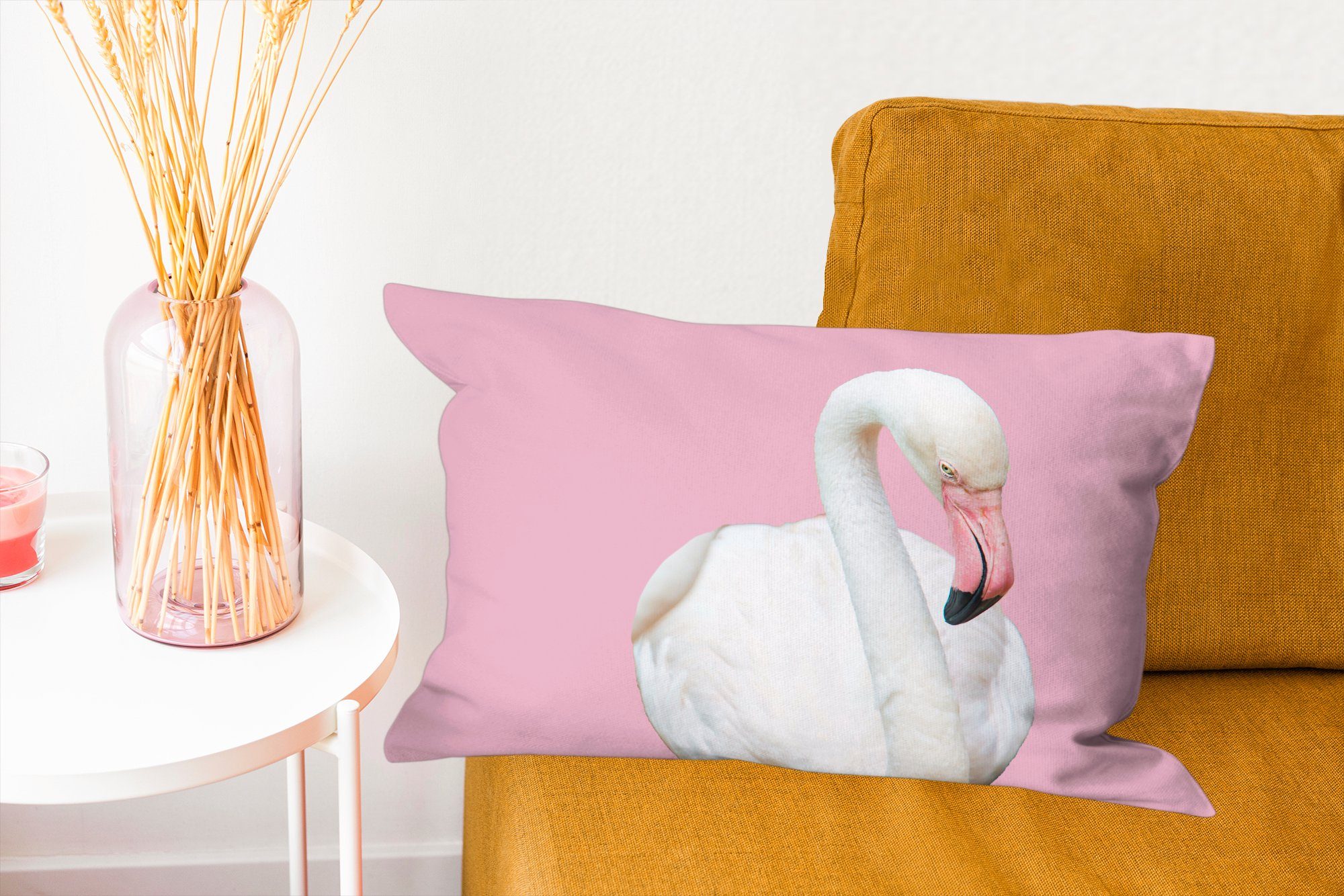 Zierkissen, Dekokissen Füllung, mit MuchoWow Dekoration, Wohzimmer Schlafzimmer Dekokissen Weißer Flamingo,
