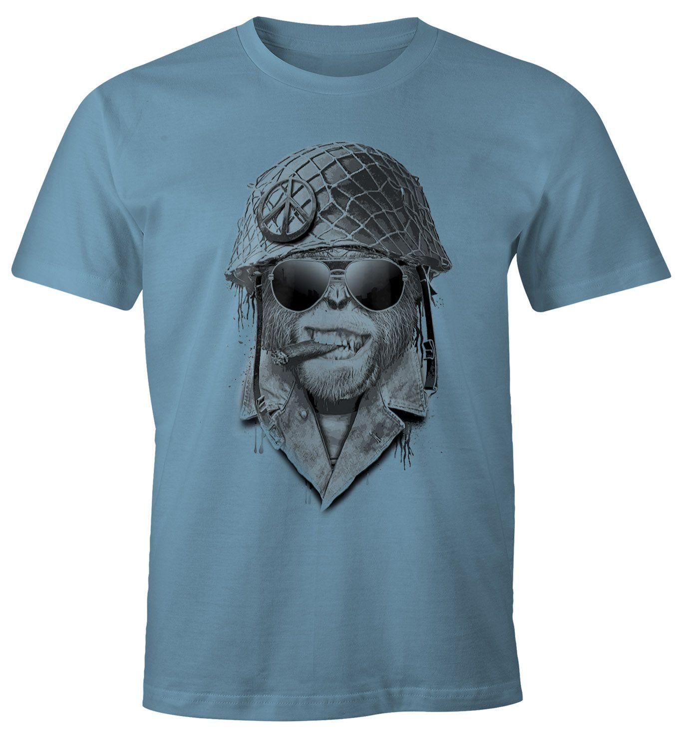 MoonWorks Print-Shirt Herren T-Shirt Gorilla Helmet Fun-Shirt Moonworks® mit Print blau