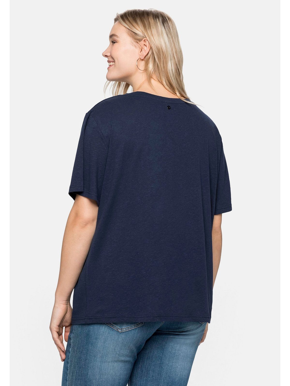 Sheego T-Shirt Große Größen aus marine edlem Leinen-Viskose-Mix
