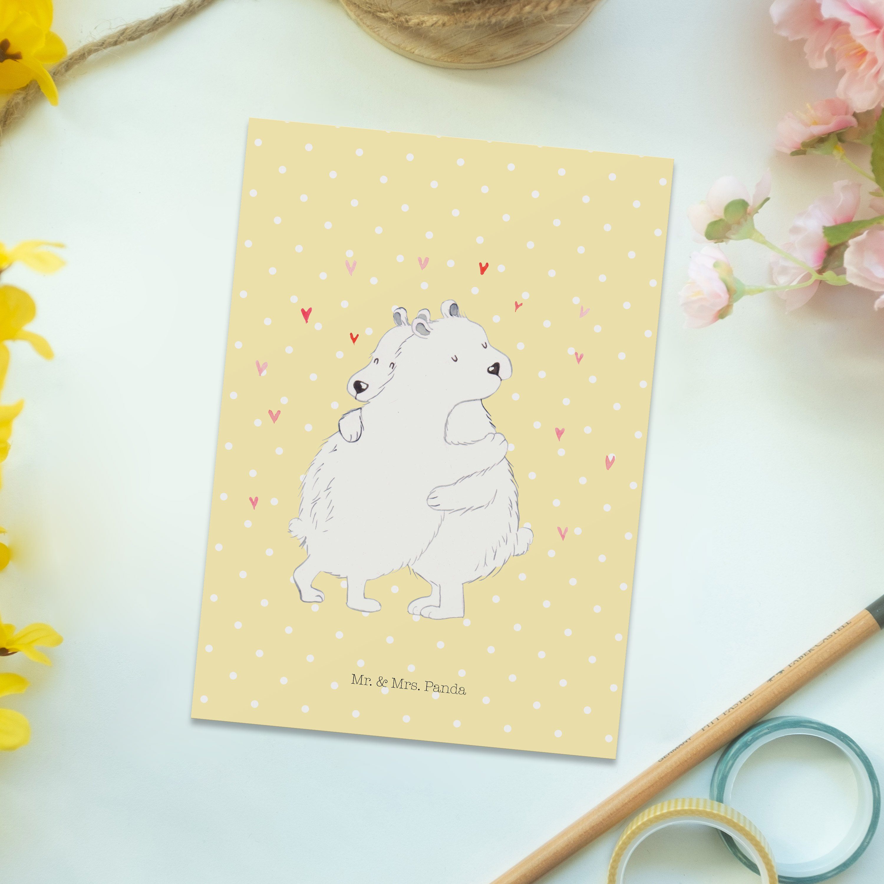- & Grußkarte, Geschenk, Mr. Gelb - Pastell Umarmen Einladungskarte Eisbär Panda Mrs. Postkarte