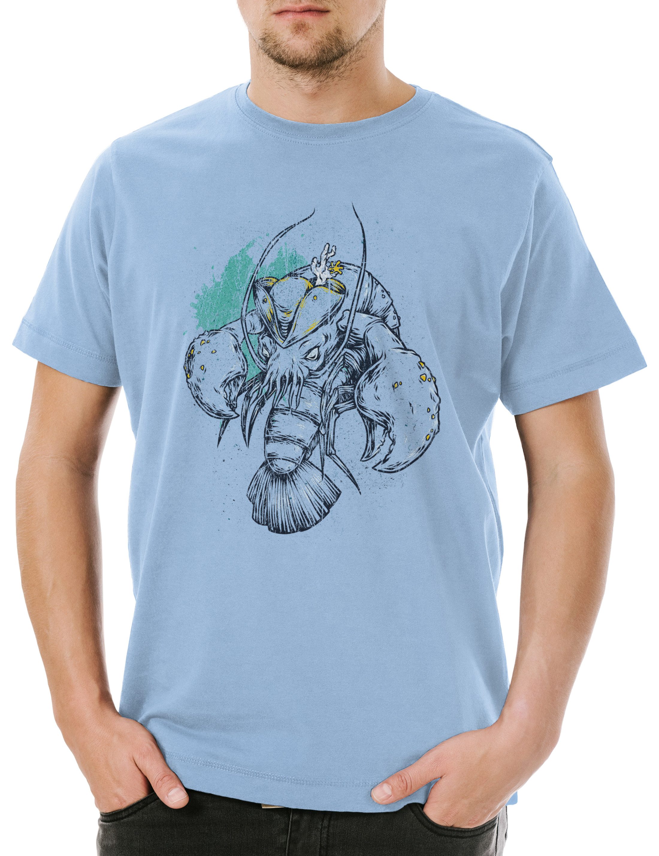 Print-Shirt Sailor Lobster Herren T-Shirt Kapitän Hummer Pirat Taucher Red Tattoo
