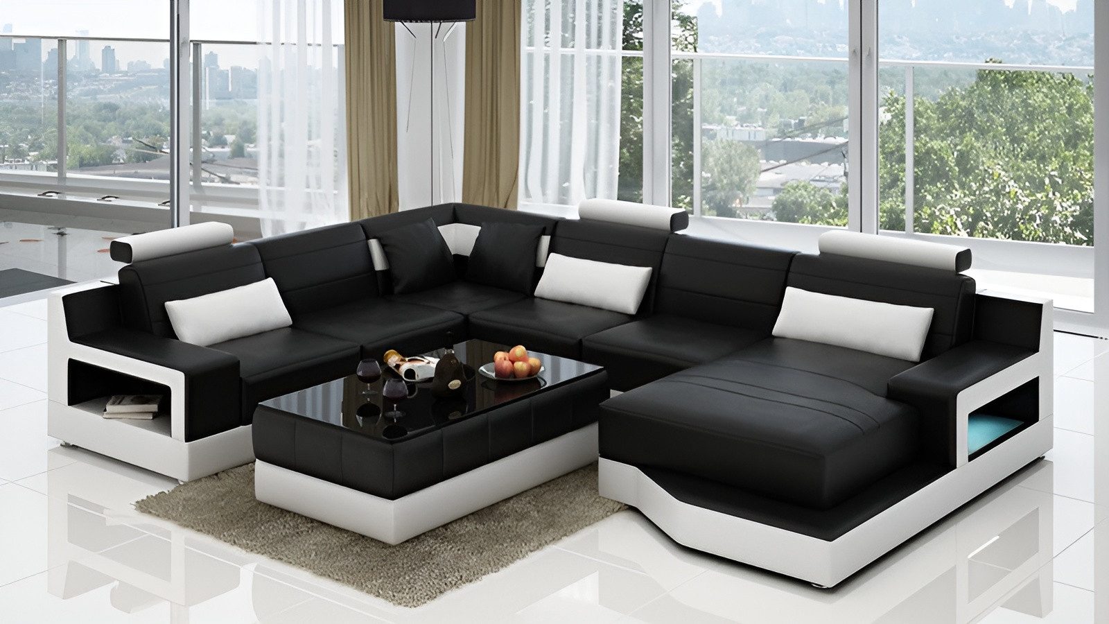 Xlmoebel Wohnlandschaft Ledersofa L6005 in modernem Design mit großzügiger Sitzfläche, Hergestellt in Europa