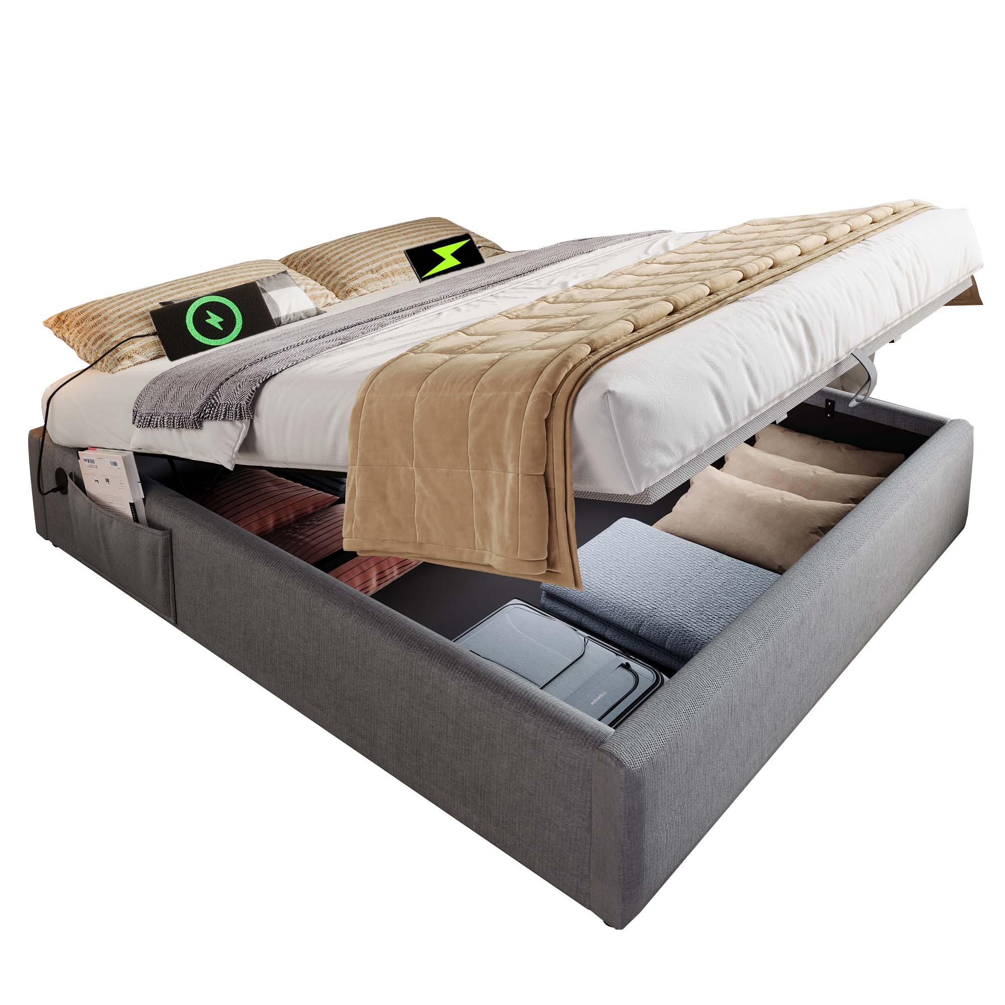 Odikalo Polsterbett Doppelbett Struraumbett USB Vollflächiger günstig online kaufen